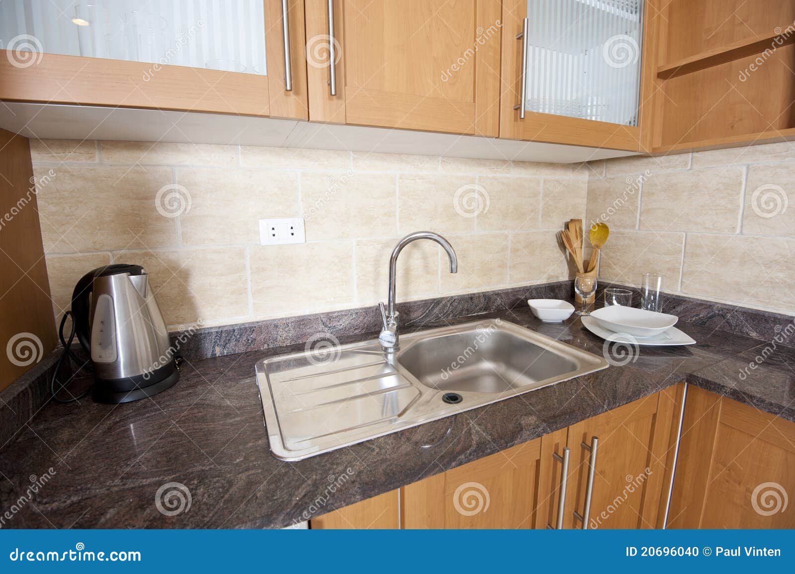 Sink and Counter Top in a Kitchen Stock Photo Image of cupboard, tile