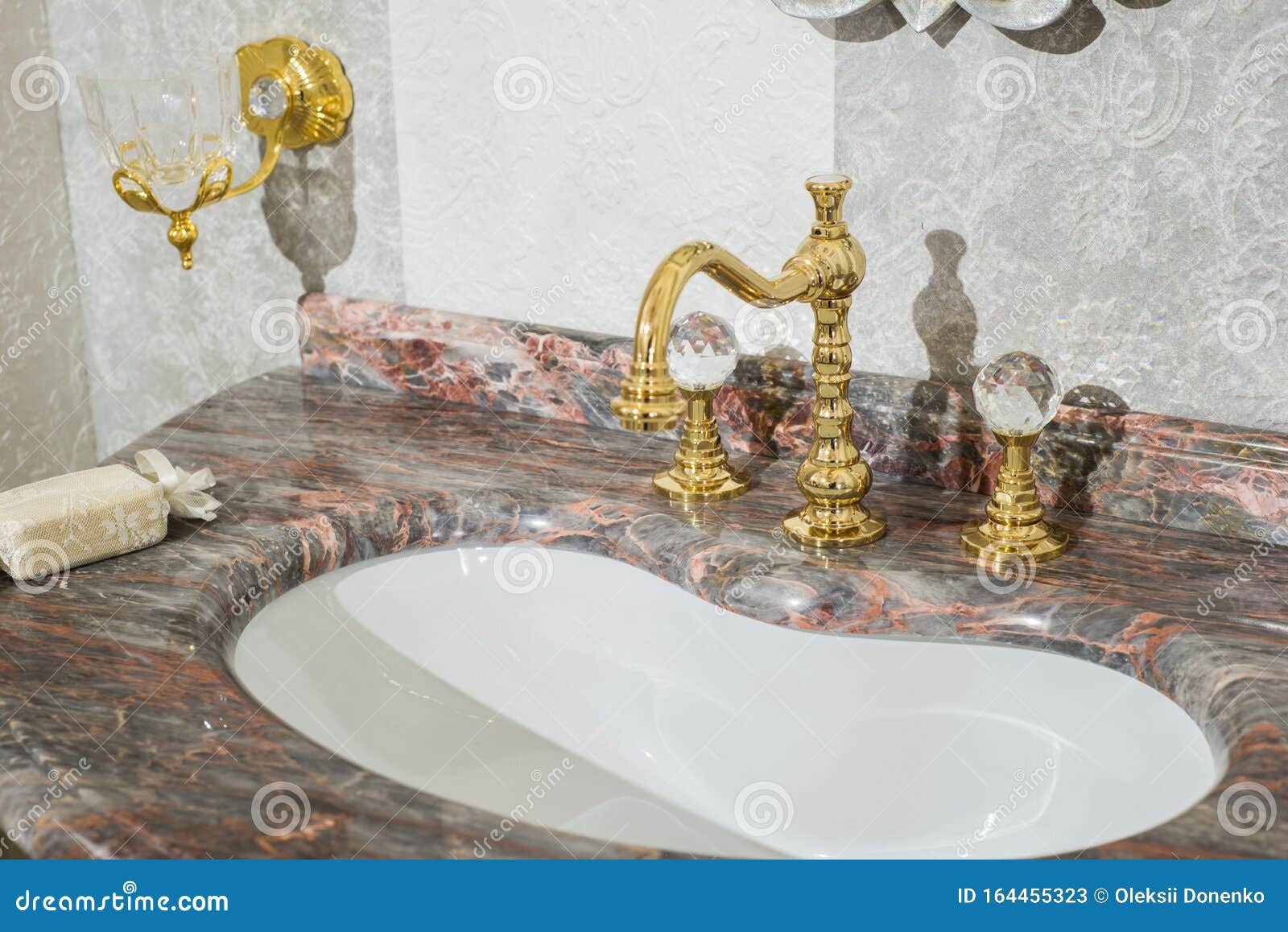 Sink Made Of Expensive Marble Stone Vintage Design Of Faucet And