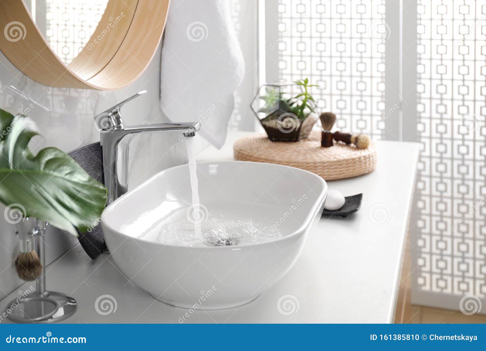 Sink with Running Water in Bathroom Interior Stock Photo Image of