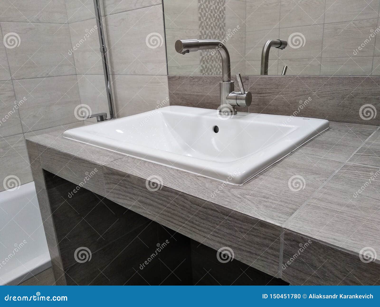 Sink On The Table Top Of Drywall And Tiled Handmade Ease Of Use