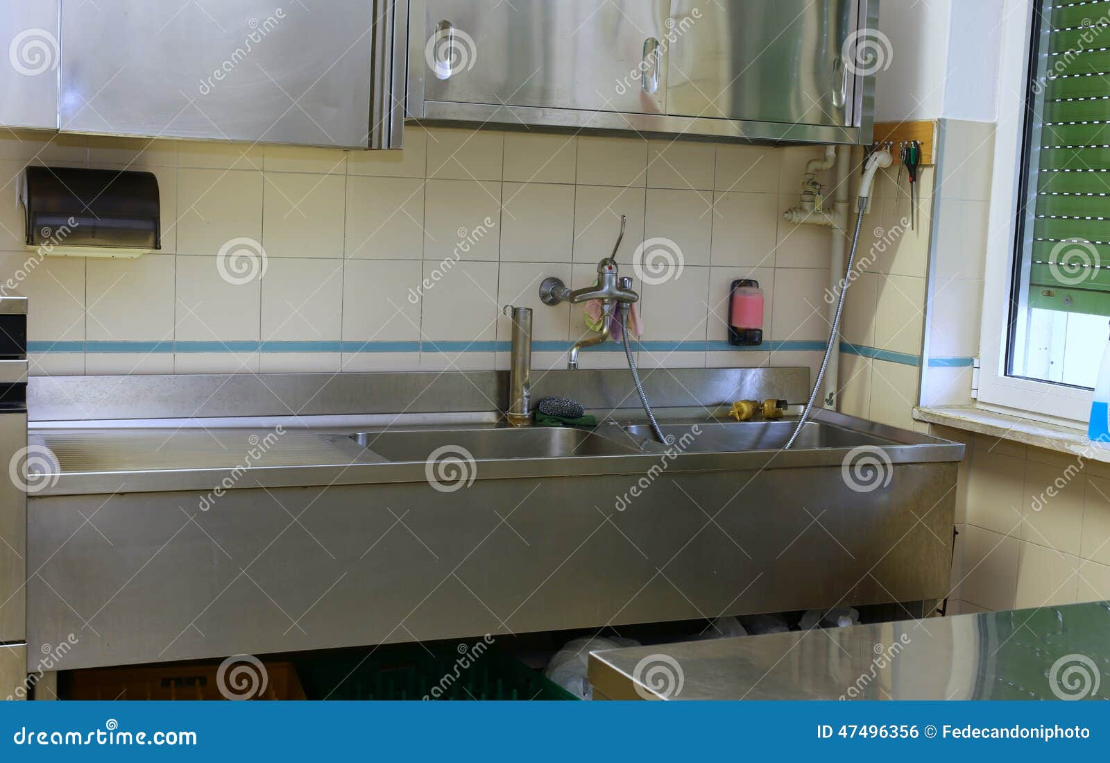 Sink And The Workbench In An Industrial Kitchen In The School Ca