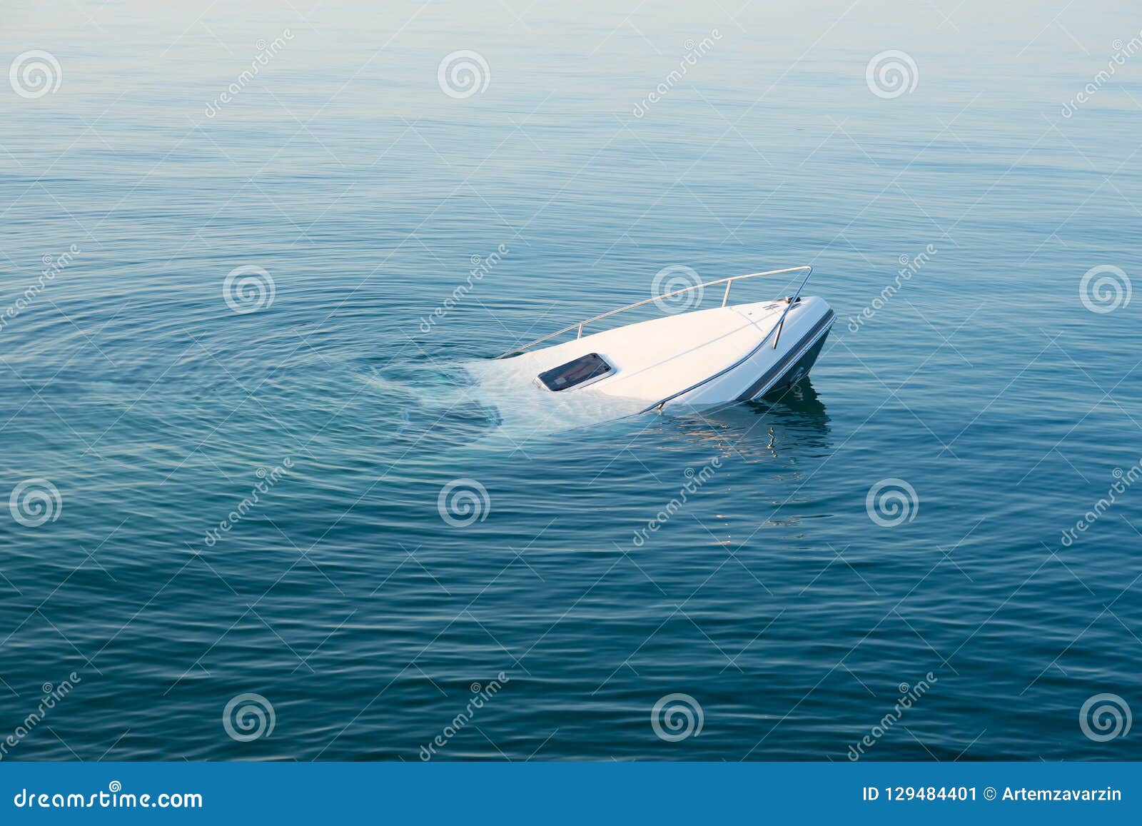 Sinking Modern Large White Boat Goes Underwater Stock Image