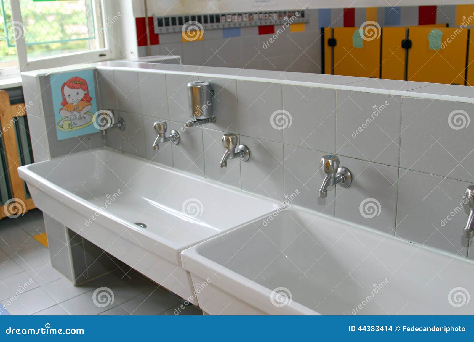 Sinks and Washbasins with Low Taps in the Toilets of a Nursery Stock