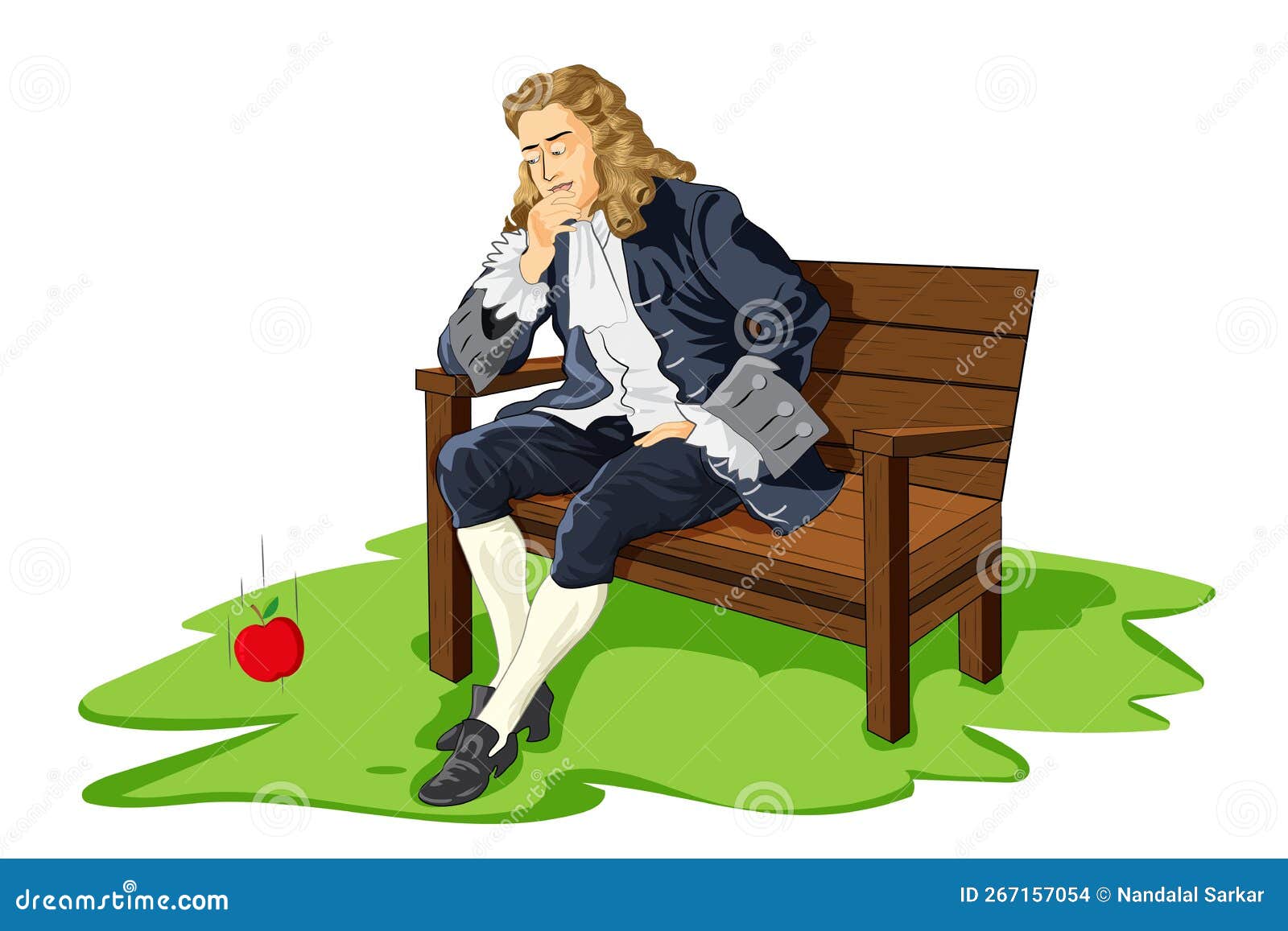 Sir Isaac Newton and Discovery of Gravitation Theory Apple Falling from 