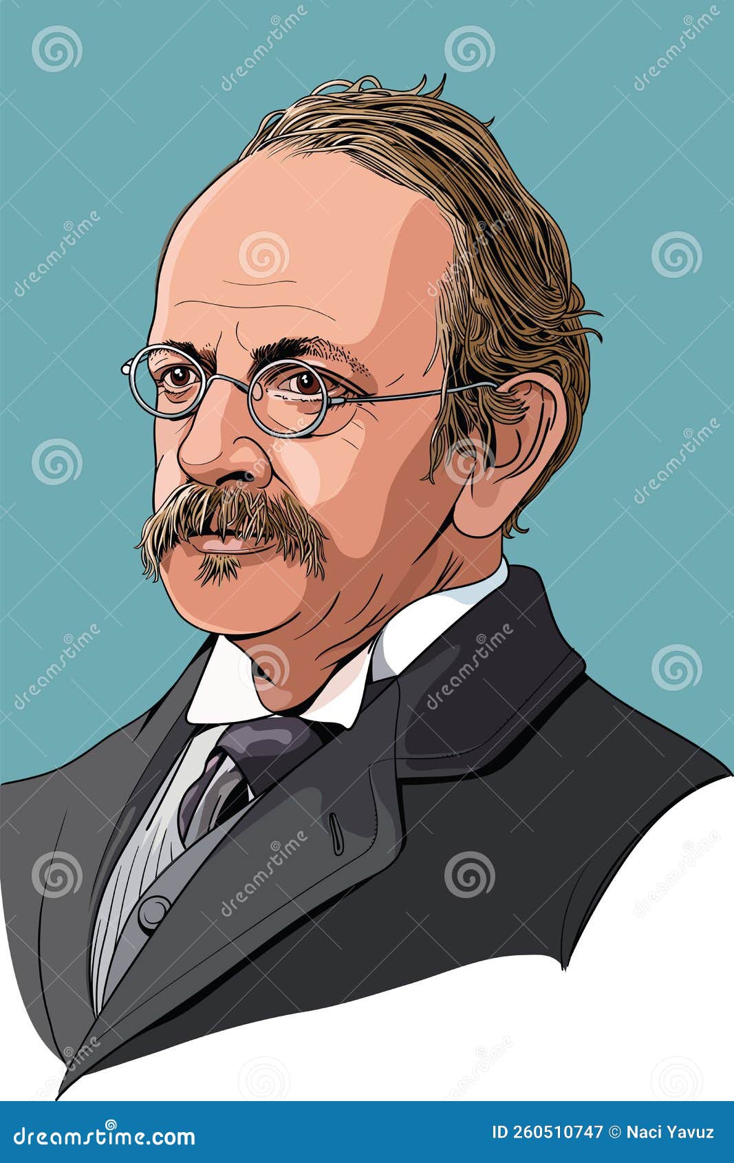 sir j. j. thomson cartoon style portrait