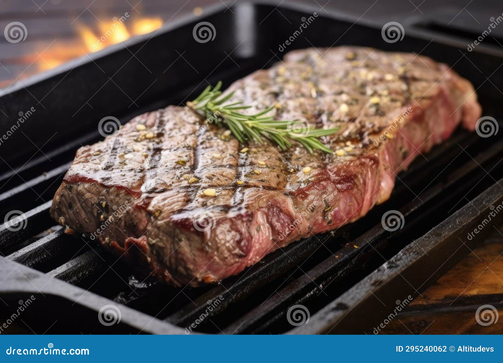 Sirloin Steak with Grill Marks on a Cast Iron Pan Stock Photo Image