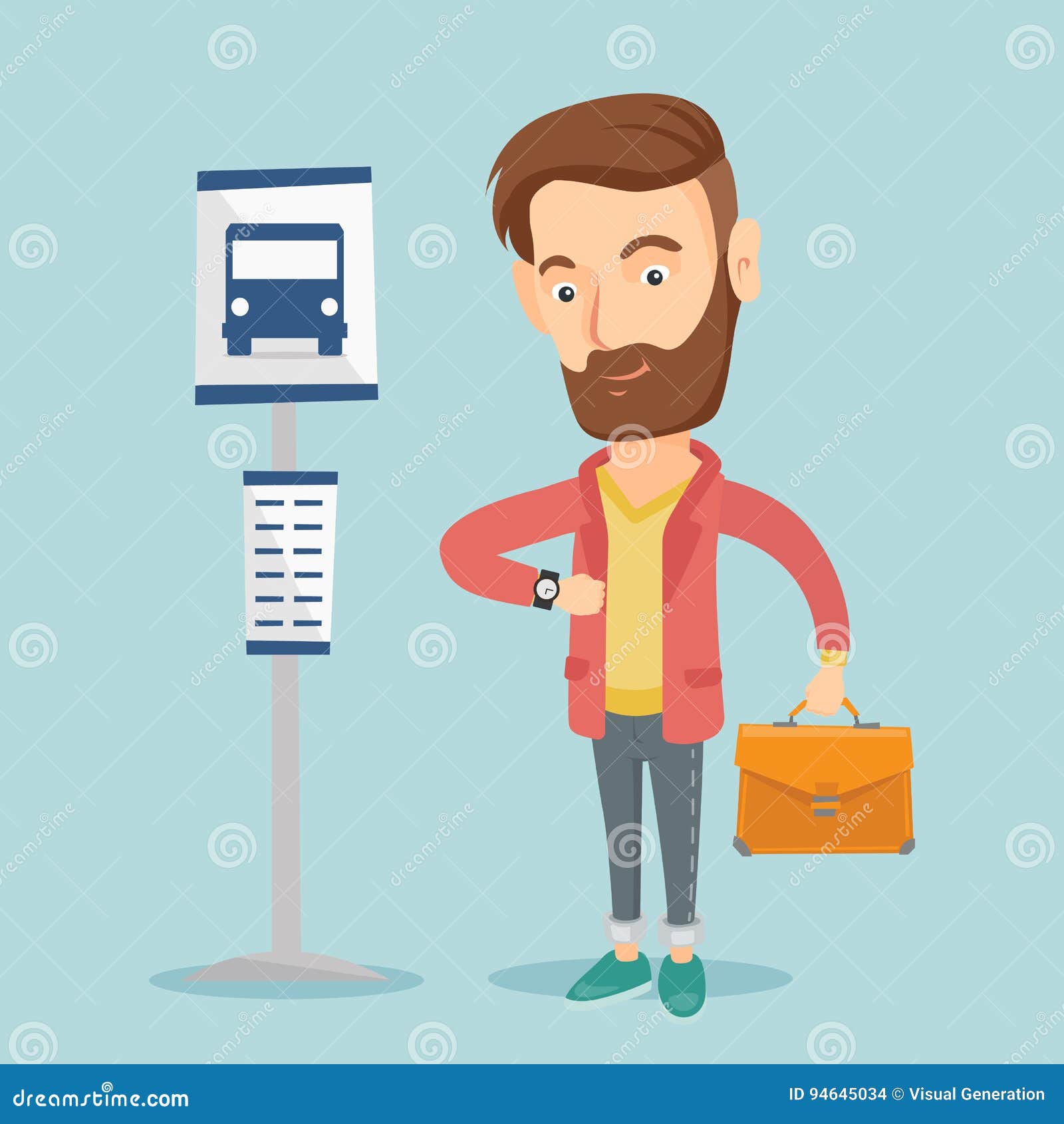 Sirva Esperar Un Autobús En La Parada De Autobús Ilustración del Vector