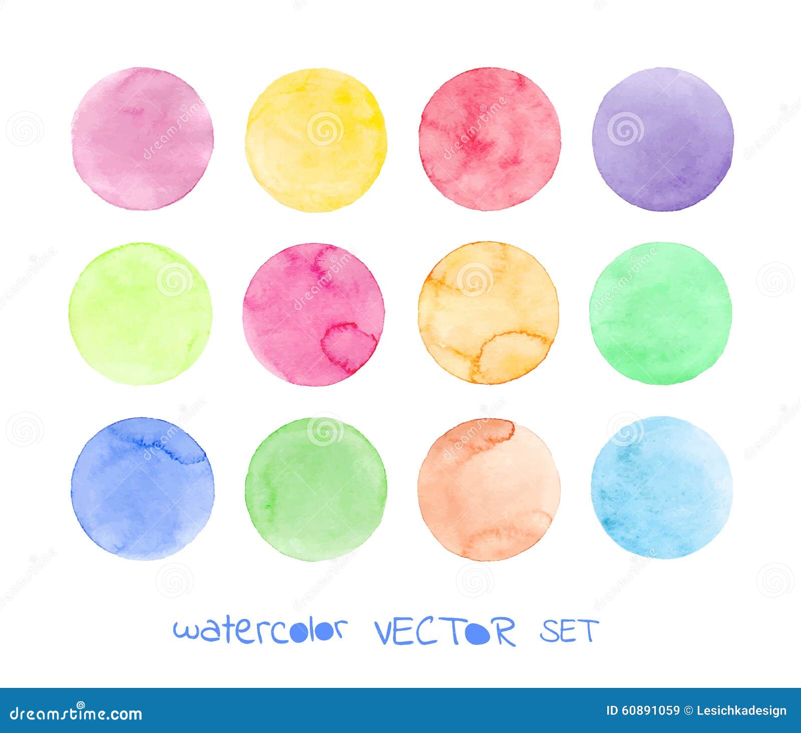 Sistema De Círculos En Colores Pastel Del Vector De La Acuarela