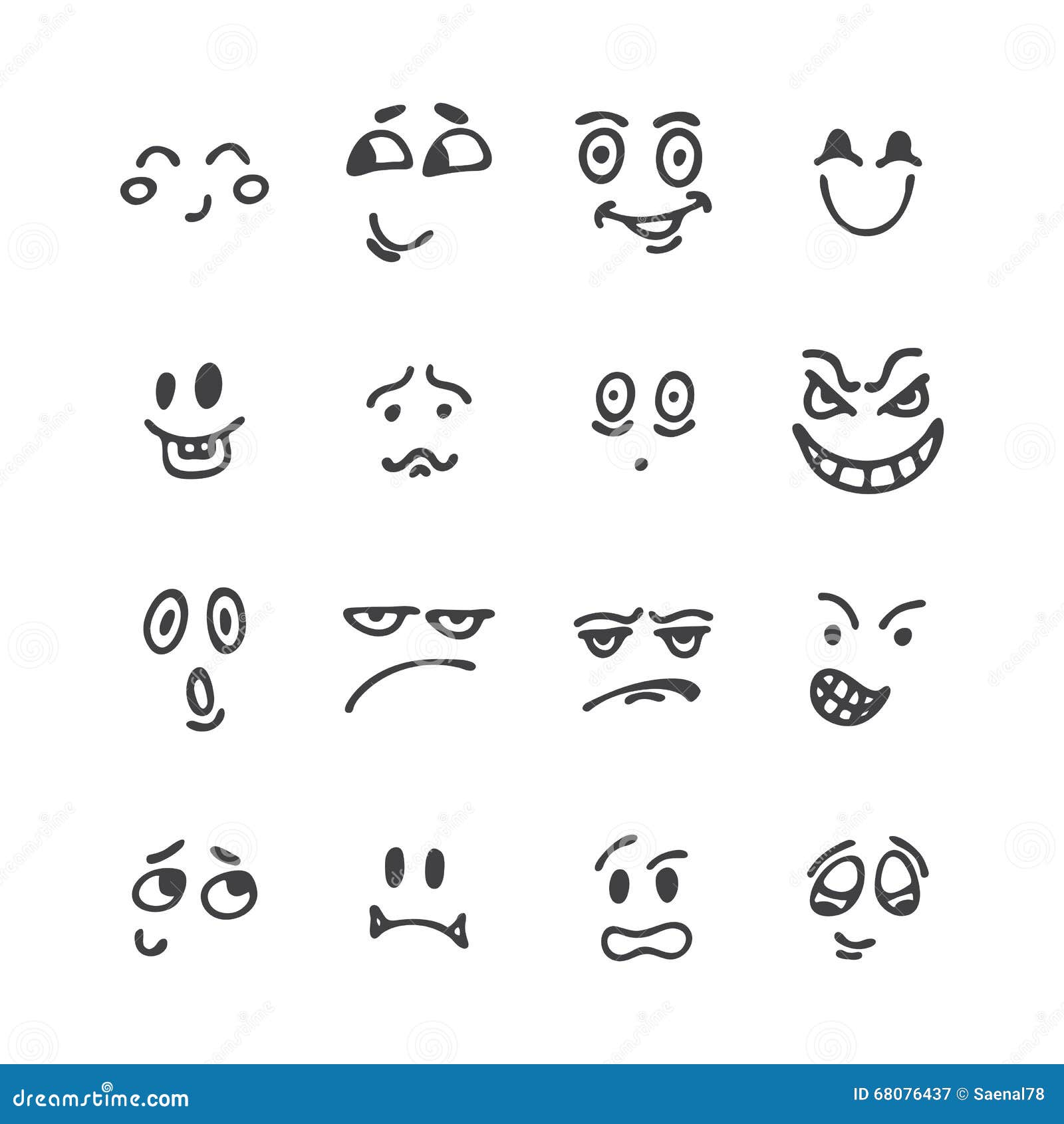 Sistema De Caras Divertidas Dibujadas Mano Caras Felices Expr Facial  Bosquejado Ilustración del Vector - Ilustración de feliz, humano: 68076437