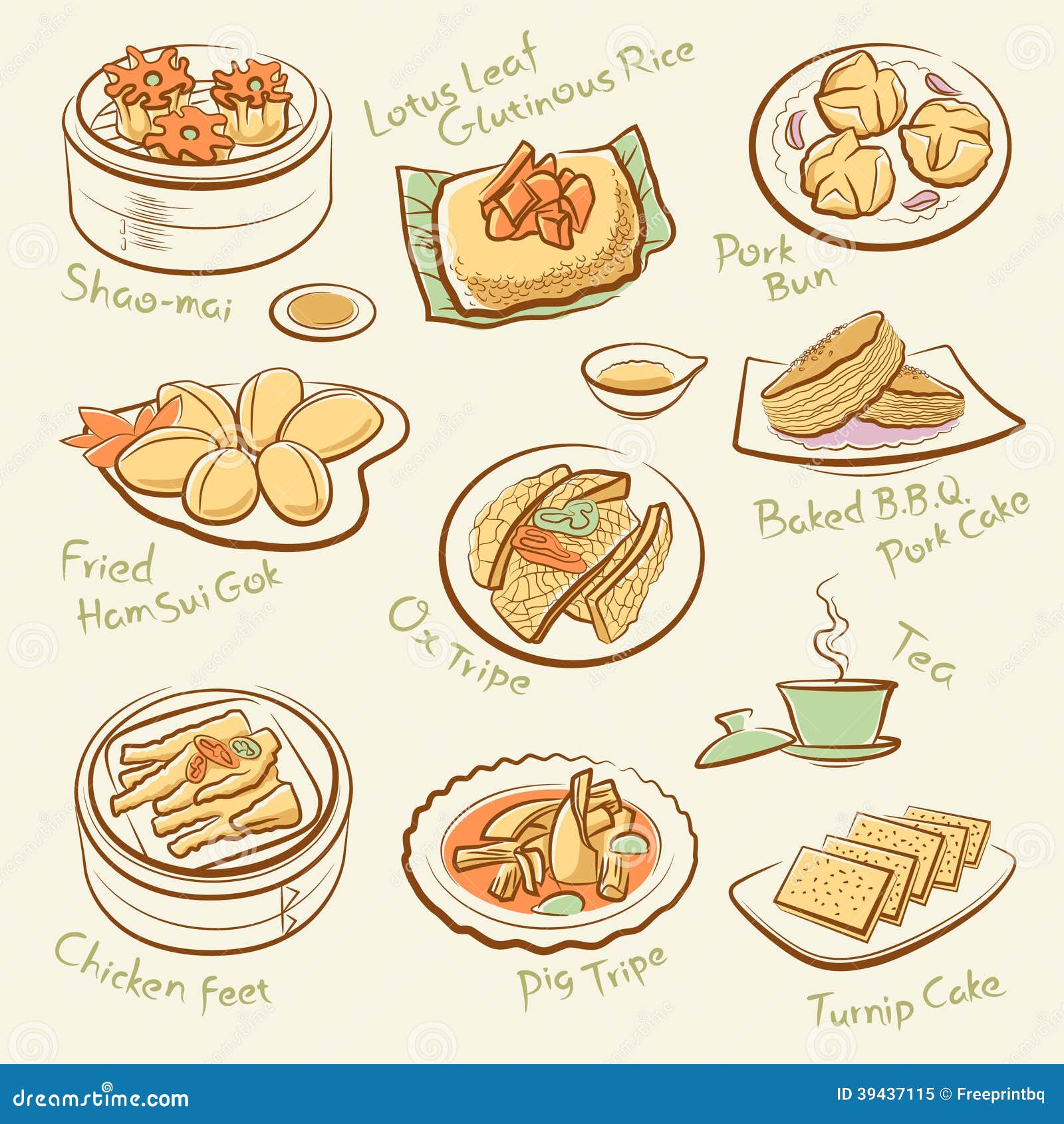 Sistema de comida china. ilustración del vector. Ilustración de taza -  39437115