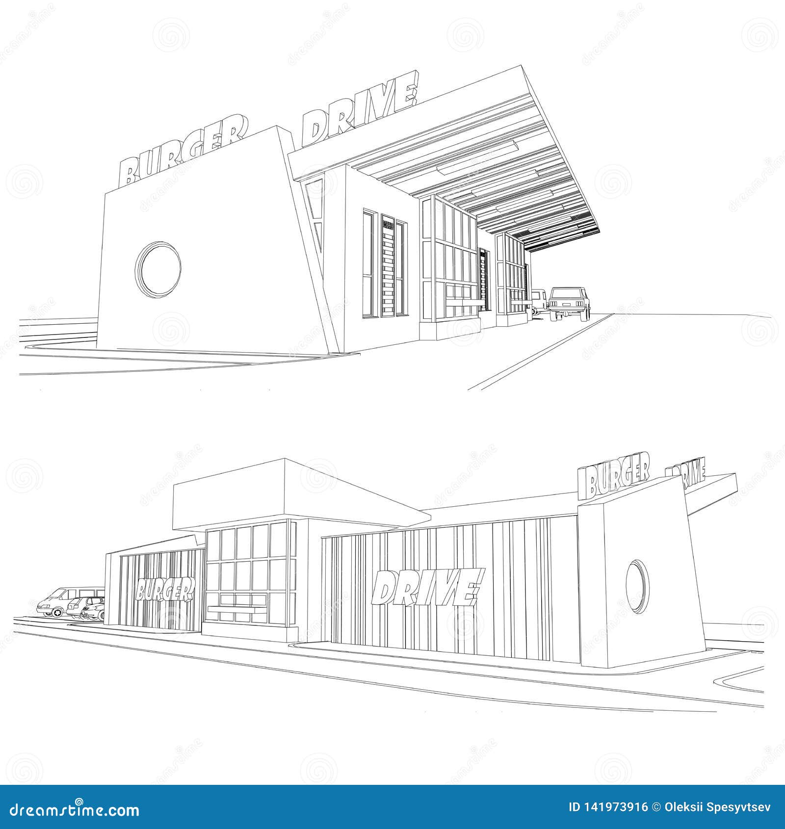 Sistema De Fachadas Del Café De La Hamburguesa De La Comida De La Calle,  Dibujo Arquitectónico Detallado Del Vector Stock de ilustración -  Ilustración de concepto, proyecto: 141973916