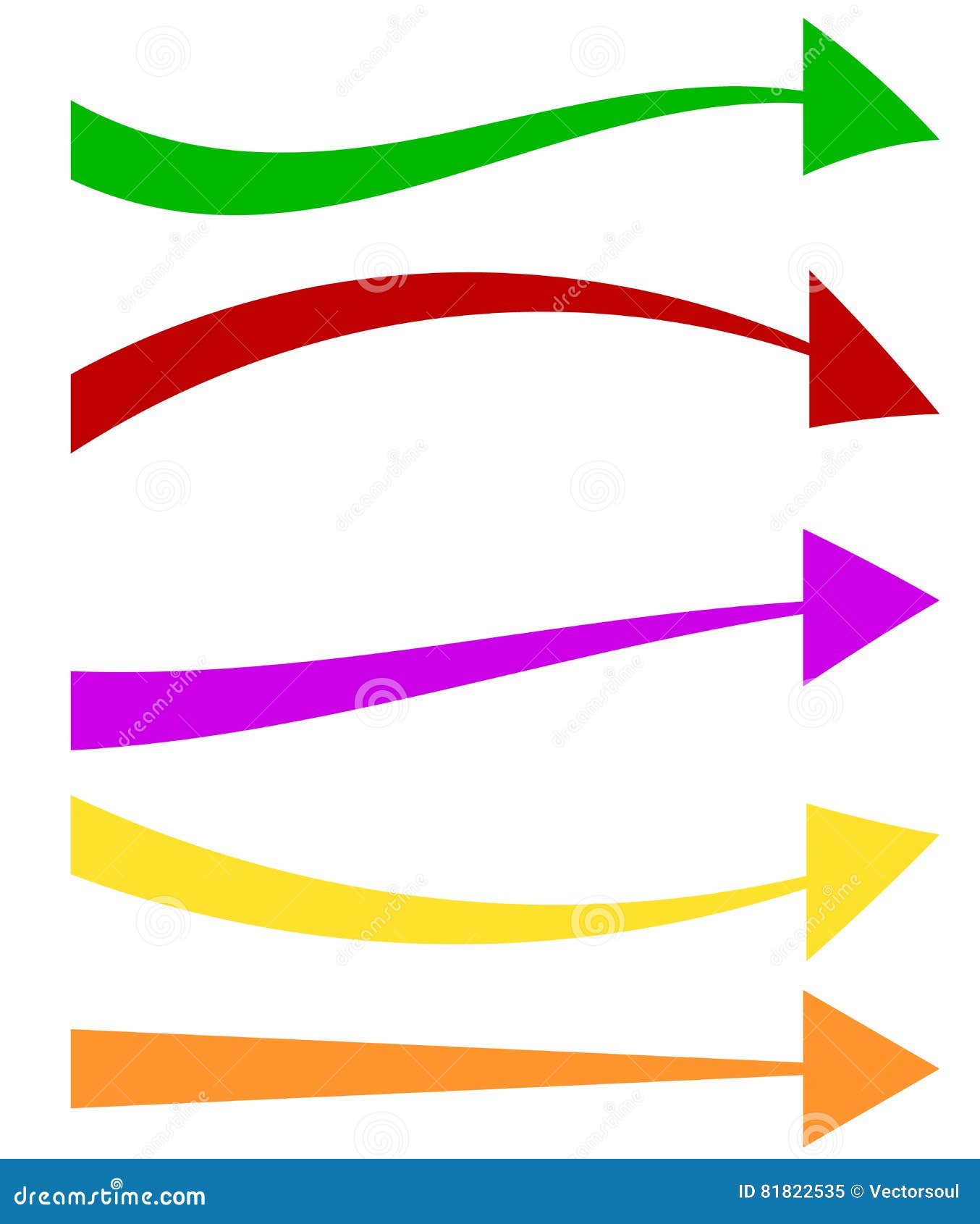 Sistema de 5 formas coloridas de la flecha Flechas largas, horizontales - ejemplo libre del vector de los derechos