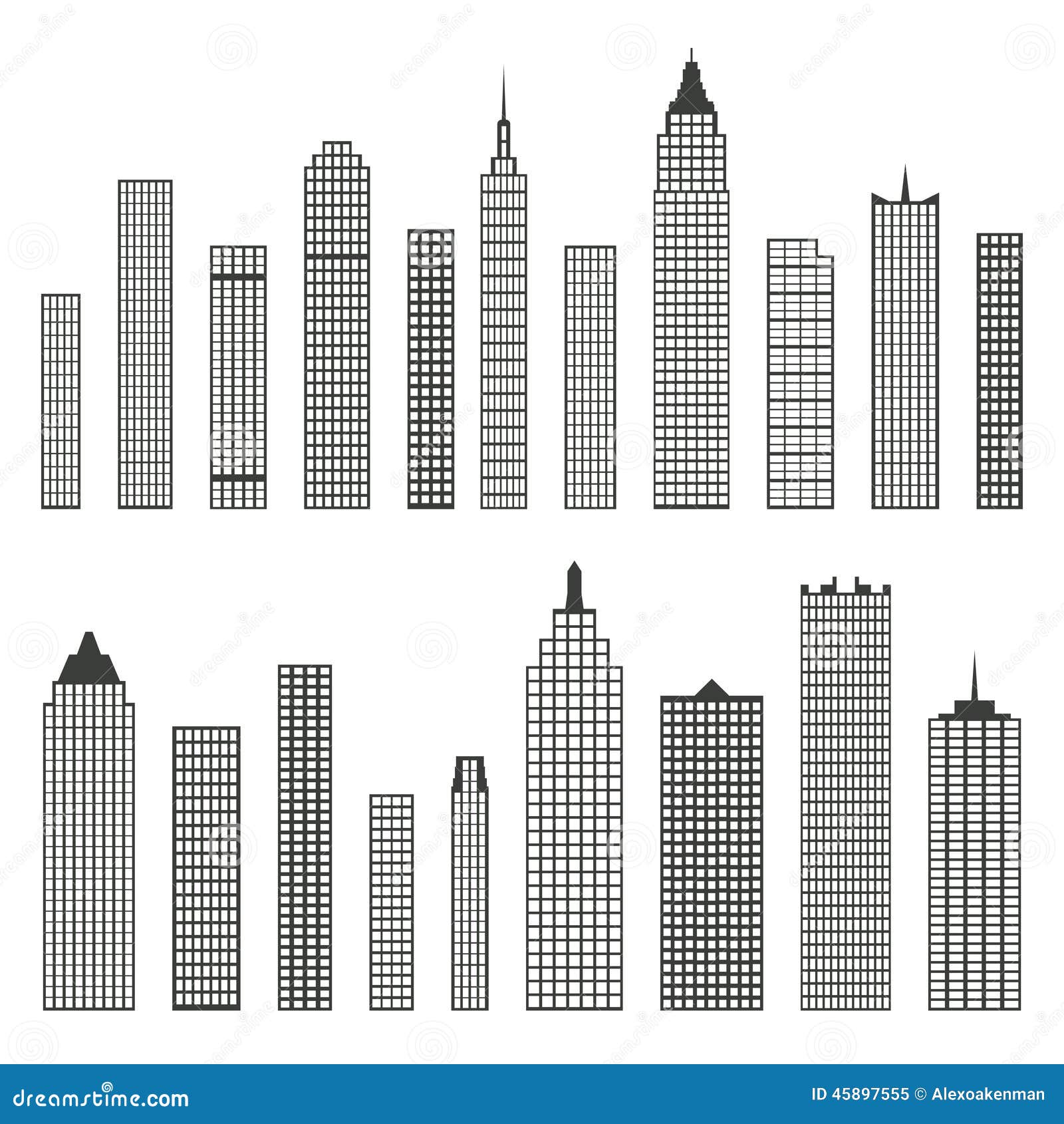 Conjunto De Iconos Planos De Edificios Vectoriales Aislados Sobre Fondo  Blanco Ilustración del Vector - Ilustración de azotea, negro: 45897555, image size:1600x1690