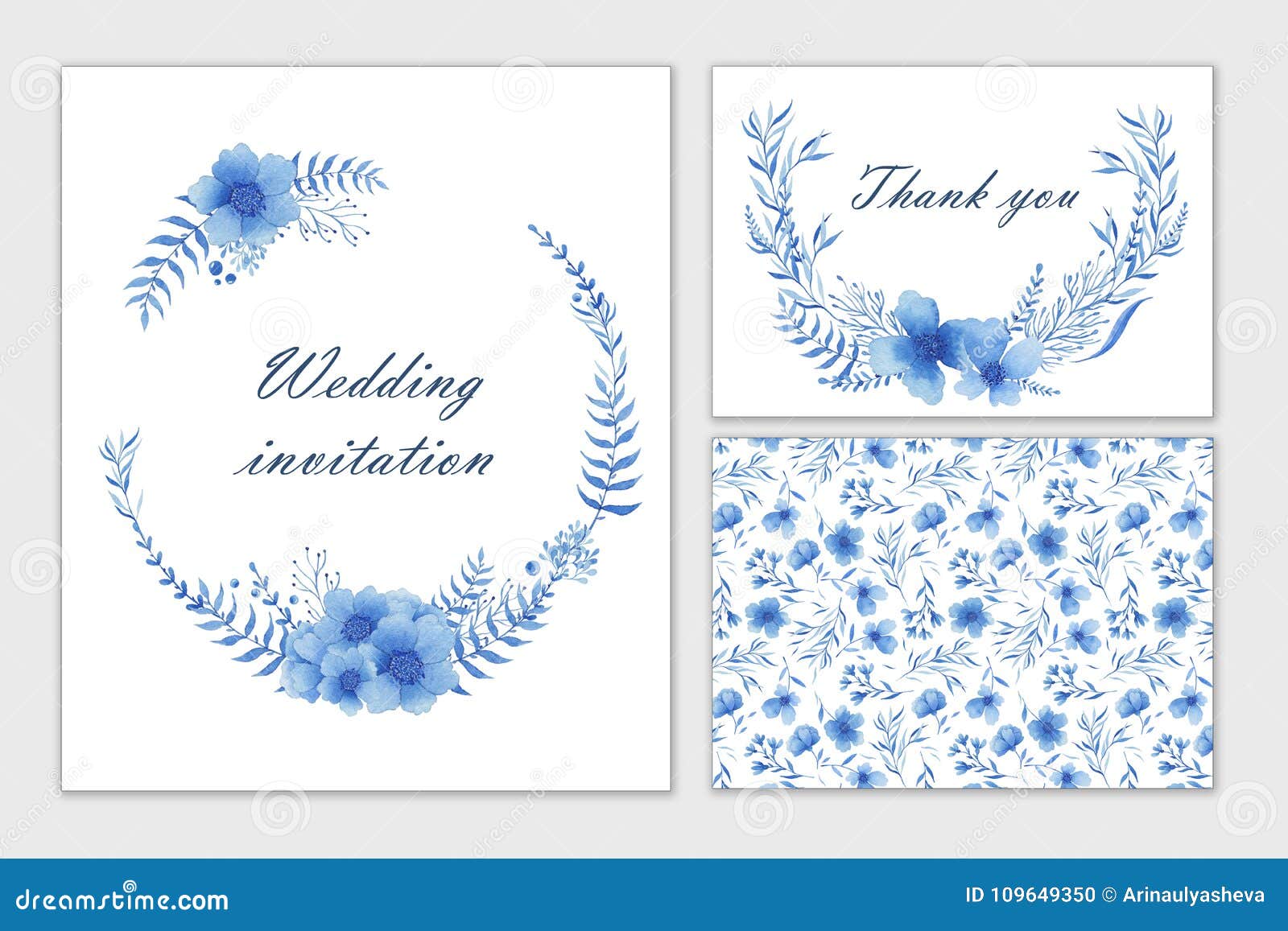Sistema De Invitaciones De Boda Con Las Flores Azules Drenaje De La Mano De  La Acuarela Invitación, Postal Stock de ilustración - Ilustración de marco,  ornamento: 109649350