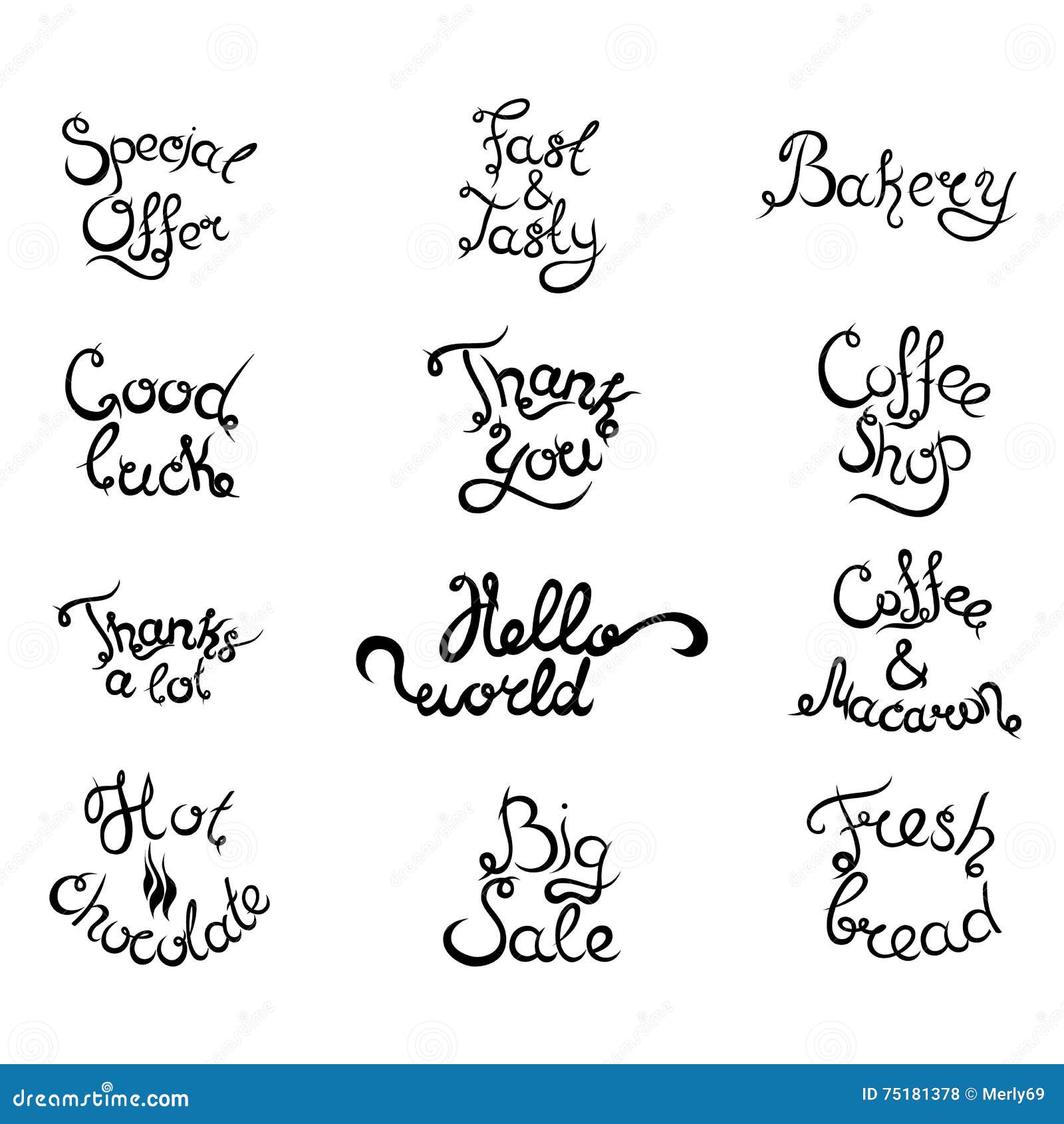 Sistema 4 De Las Frases Rizadas De Las Letras Para La Cafetería Ilustración  Del Vector Ilustración del Vector - Ilustración de taza, venta: 75181378
