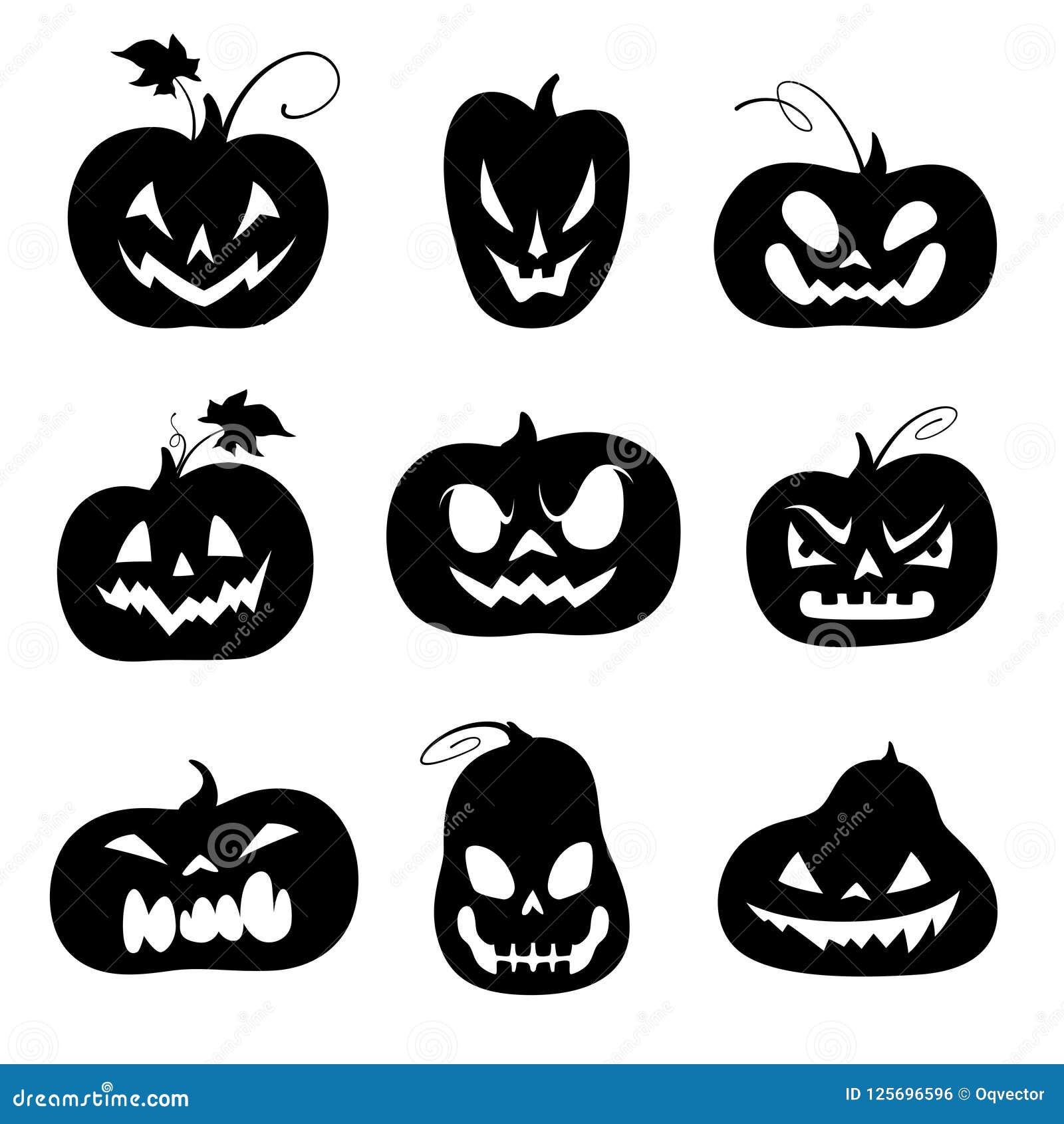 Sistema De Las Siluetas Negras De Las Calabazas Talladas Para Halloween  Ilustración del Vector - Ilustración de siluetas, octubre: 125696596