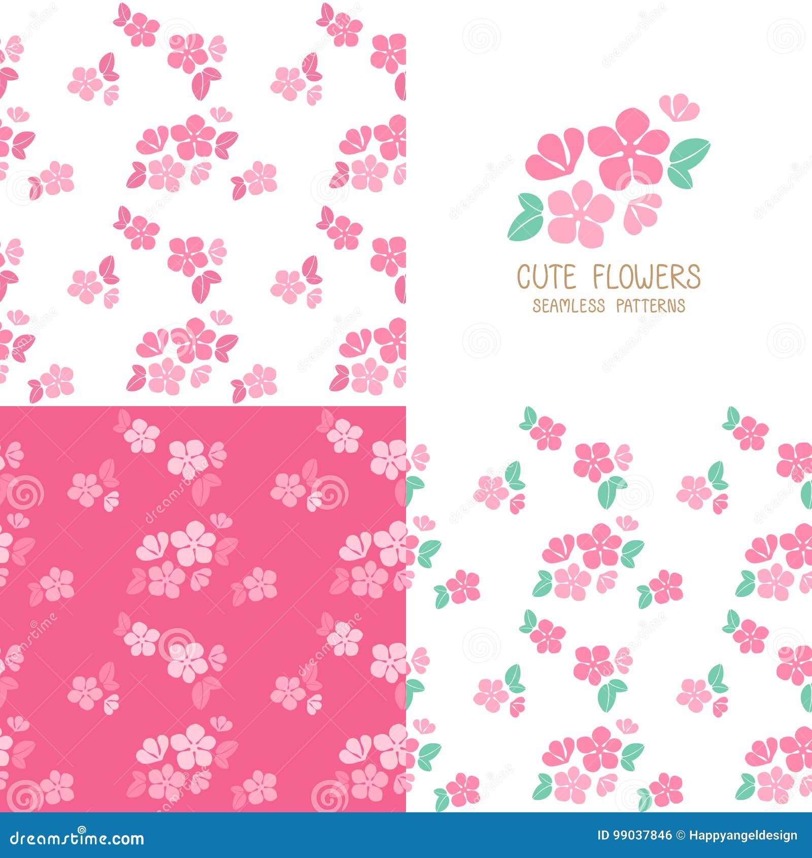 Sistema de modelos de flores rosados inconsútiles Textura floral linda Ilustración del vector