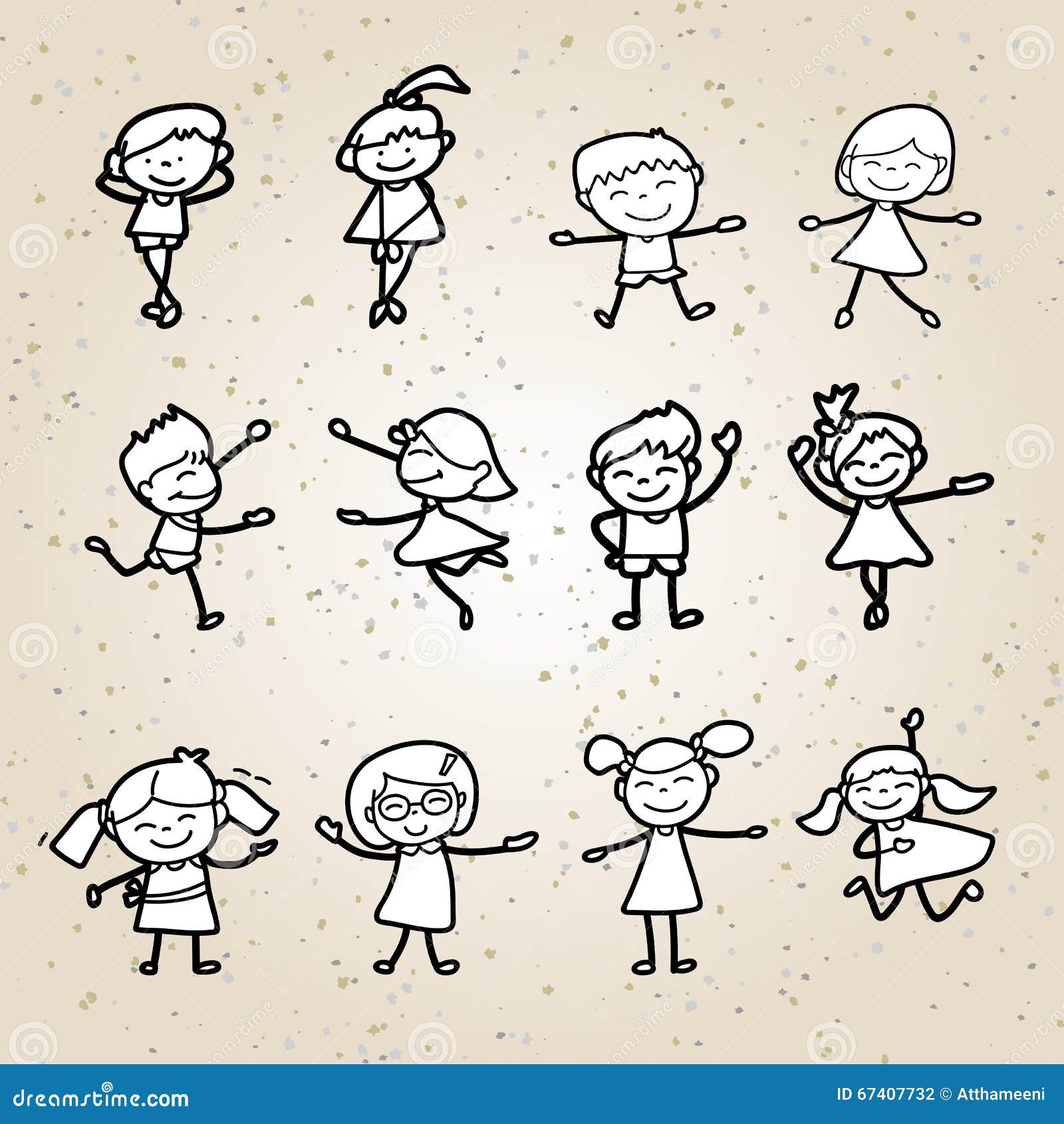 Sistema De Niños Felices De La Mano De La Historieta En Blanco Del Dibujo  Ilustración del Vector - Ilustración de concepto, kindergarten: 67407732