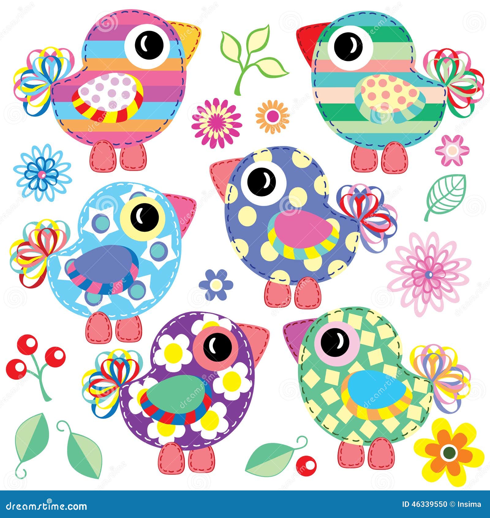 Sistema De Pájaros Decorativos Ilustración del Vector - Ilustración de  elemento, colorido: 46339550