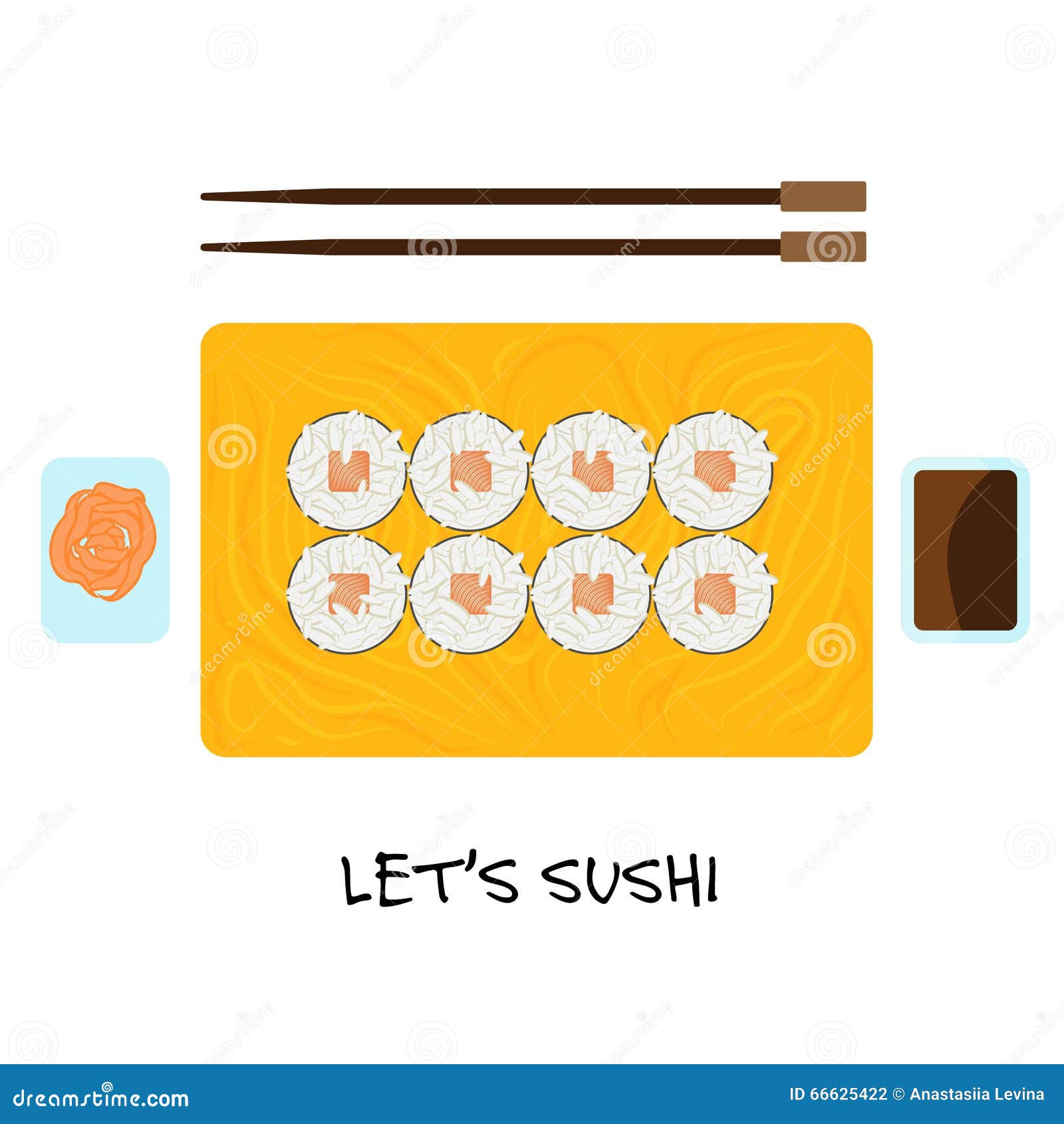 Ejemplo de la comida - sistema de rollo de sushi con nori