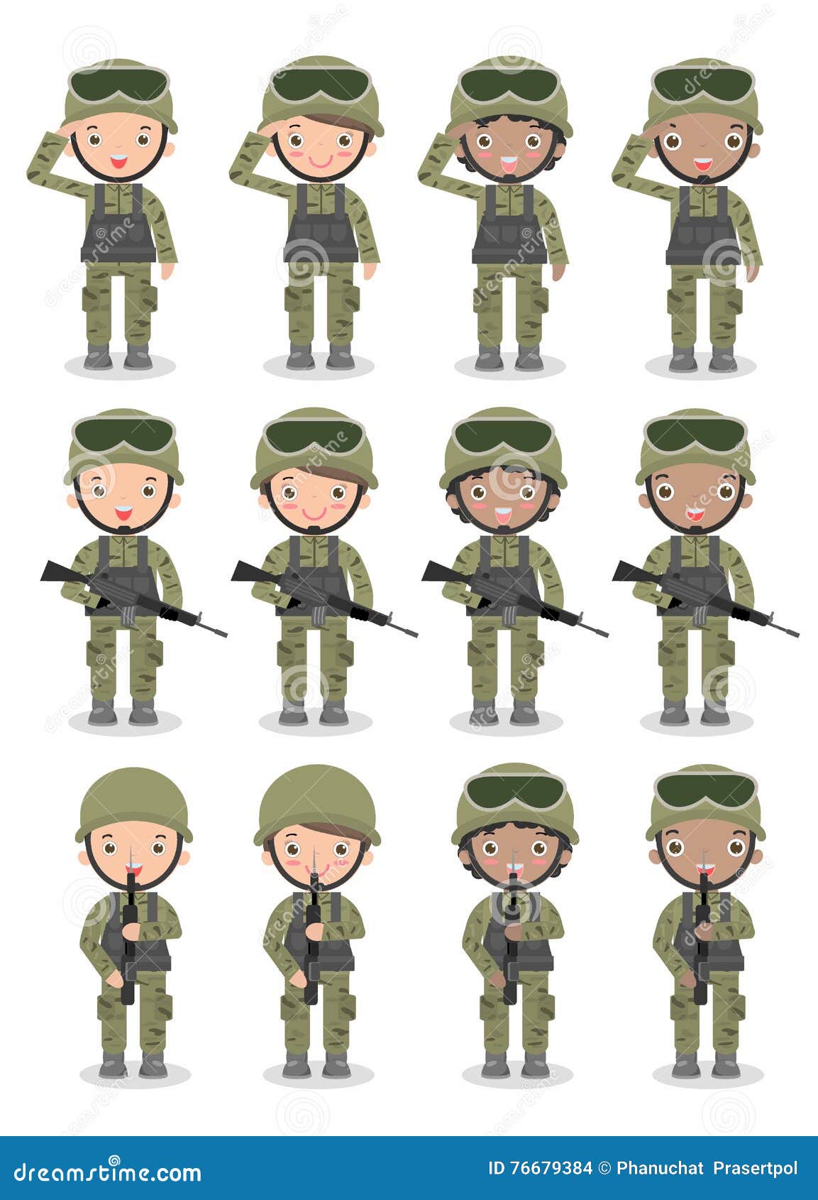 Sistema De Soldados Hombres Y Mujeres Diseño De Personaje De Dibujos  Animados Plano En El Fondo Blanco Ilustración del Vector - Ilustración de  camuflaje, persona: 76679384