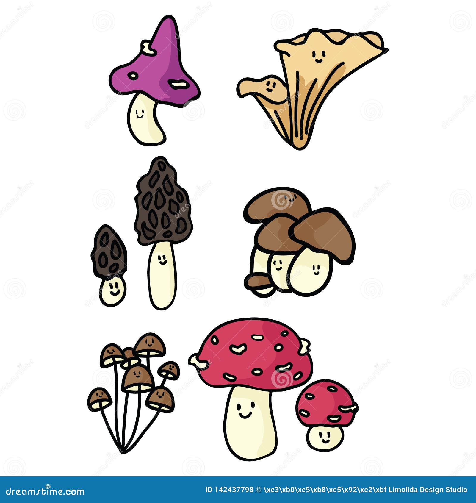 Sistema Del Adorno Del Ejemplo Del Vector De La Historieta De La Seta De Kawaii Hongos Comestibles Exhaustos De La Mano Ilustración del Vector - Ilustración de toadstool, maderas: 142437798