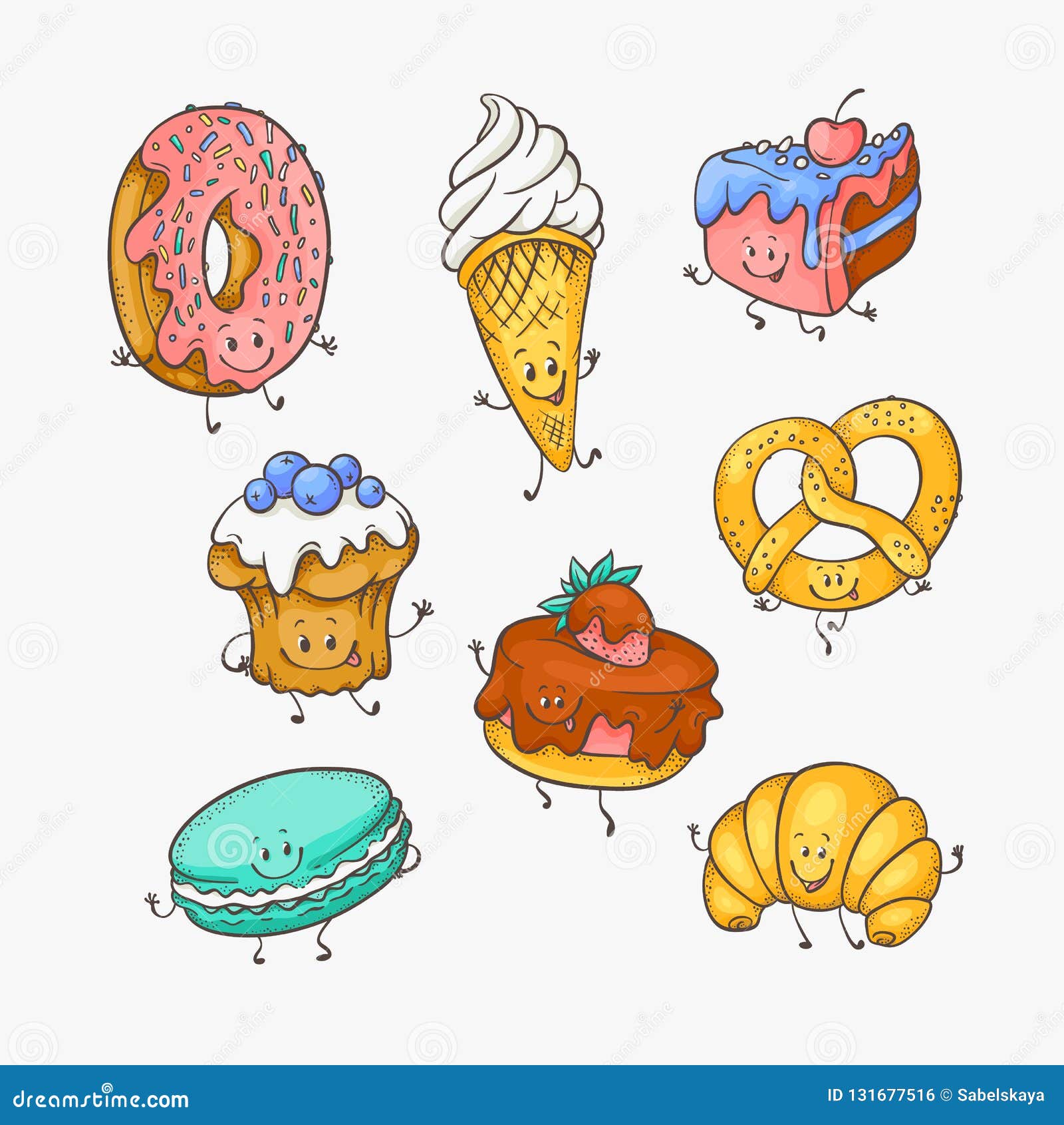 Sistema Del Ejemplo Del Vector De Personajes De Dibujos Animados Dulces  Lindos De Los Postres Ilustración del Vector - Ilustración de alimento,  torta: 131677516