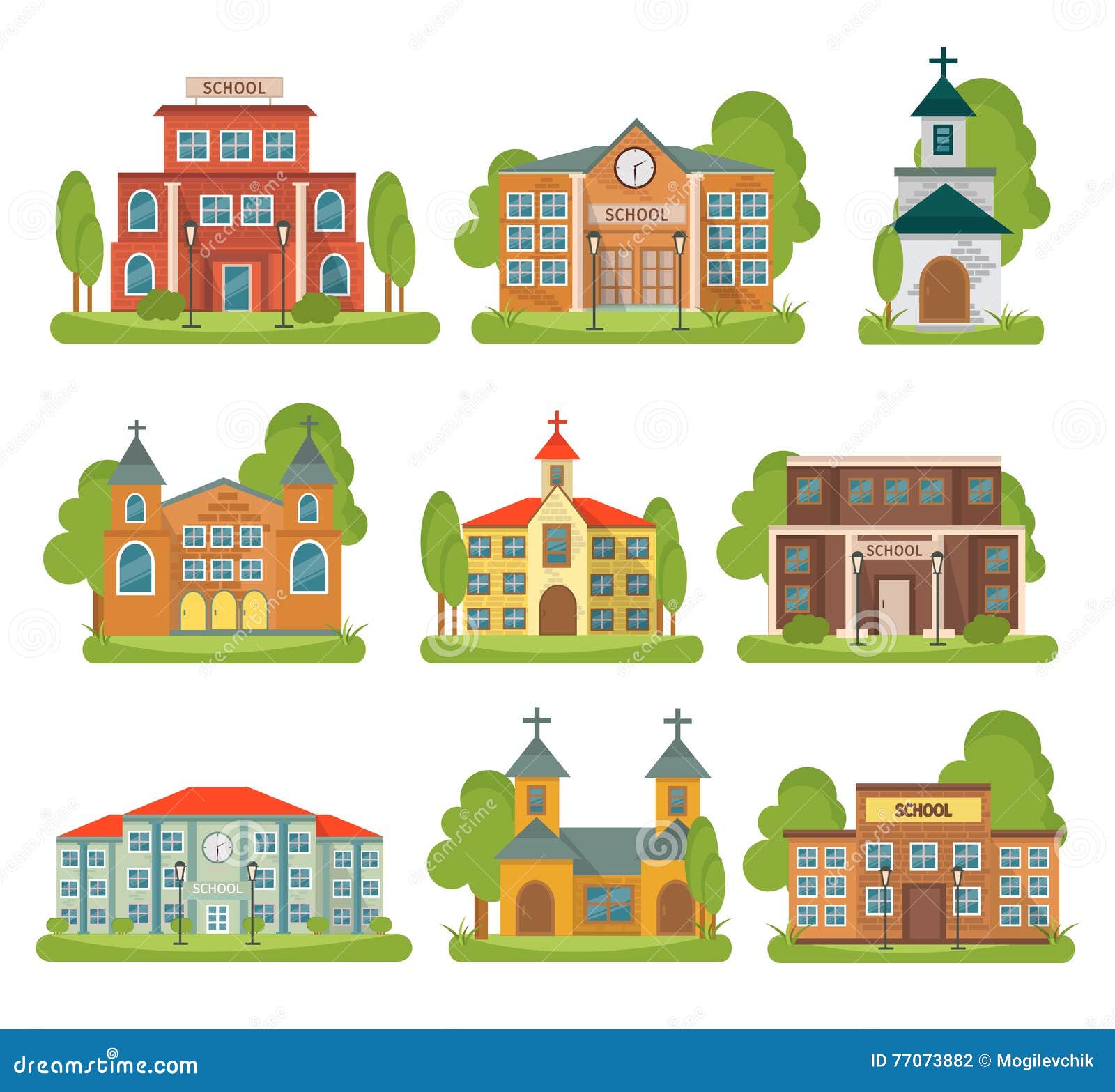 Conjunto De Iconos De Edificio, Escuela E Iglesia Ilustración del Vector -  Ilustración de aislado, hotel: 77073882, image size:1600x1567