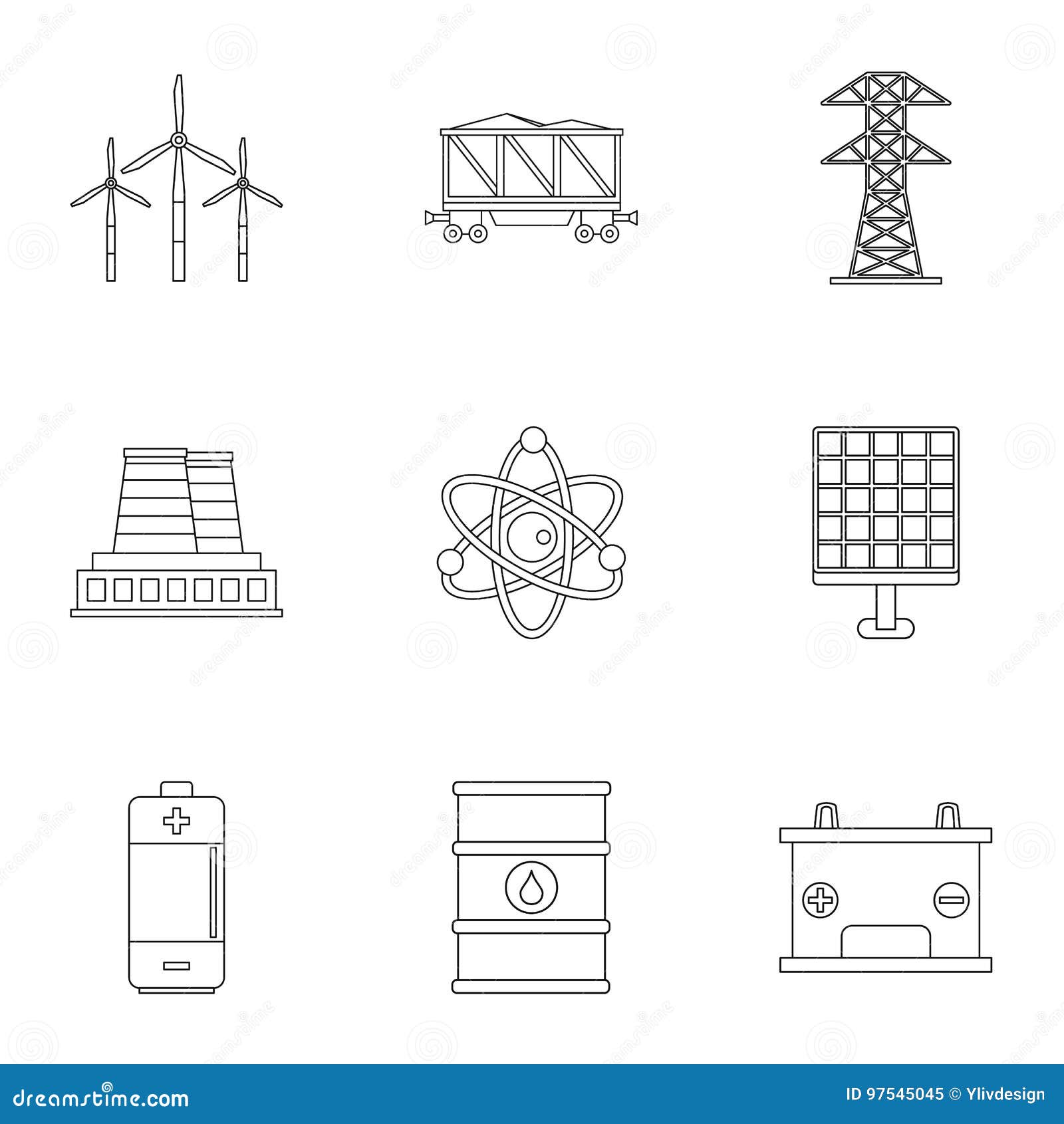 Sistema Del Icono De Las Fuentes De Energía, Estilo Del Esquema Ilustración  del Vector - Ilustración de perpetuo, torre: 97545045