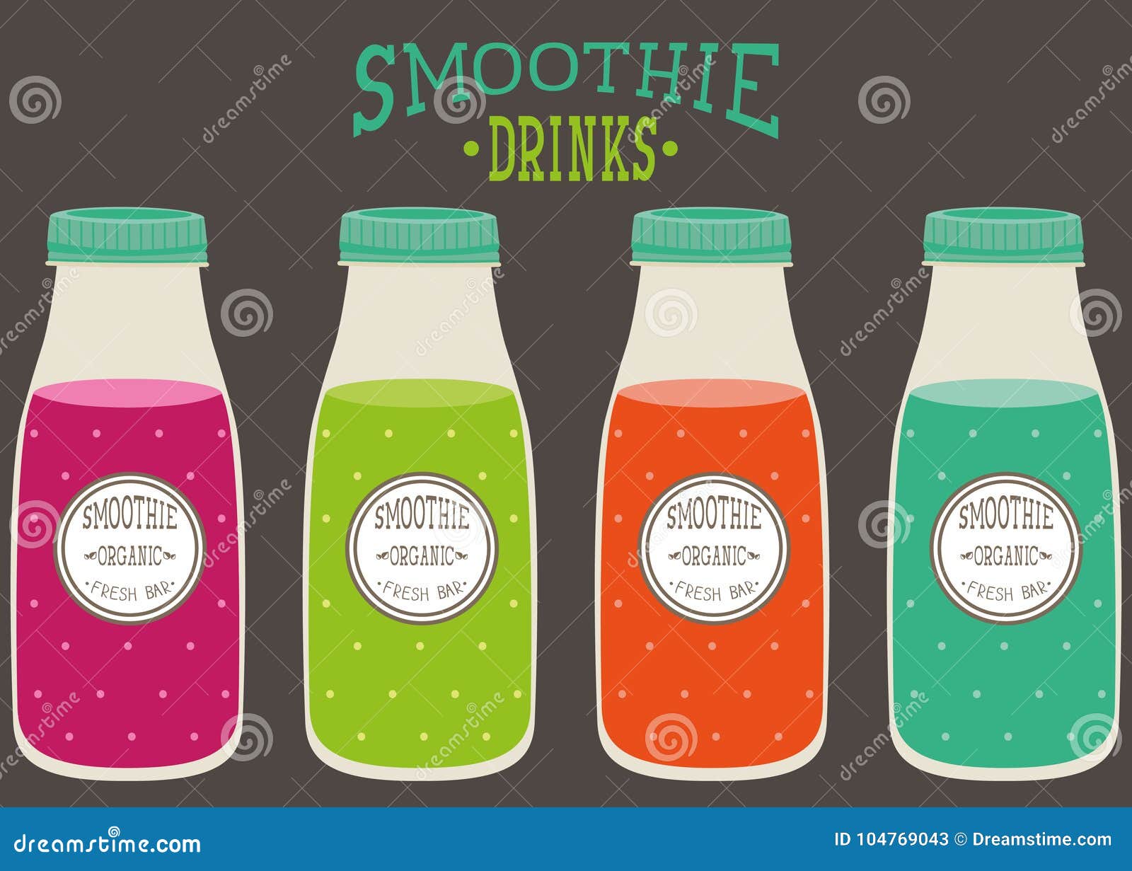 Sistema del smoothie en botellas plásticas con la cubierta - ejemplo plano coloreado