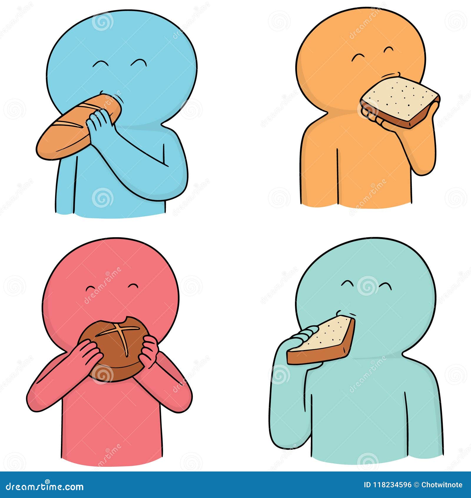 Sistema Del Vector De Gente Que Come El Pan Ilustración del Vector