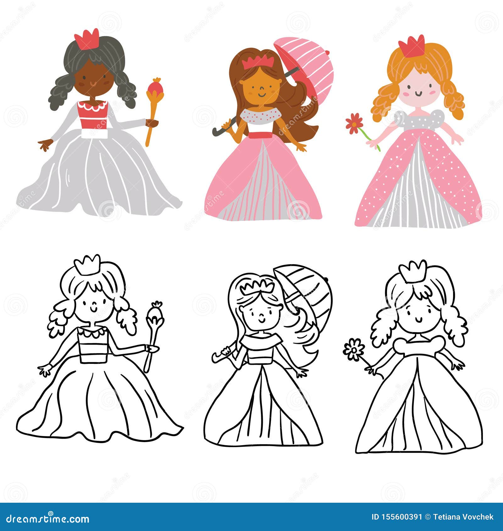 Sistema Del Vector De Las Princesas Lindas Para El Libro De Colorear  Ilustración del Vector - Ilustración de historieta, rosa: 155600391