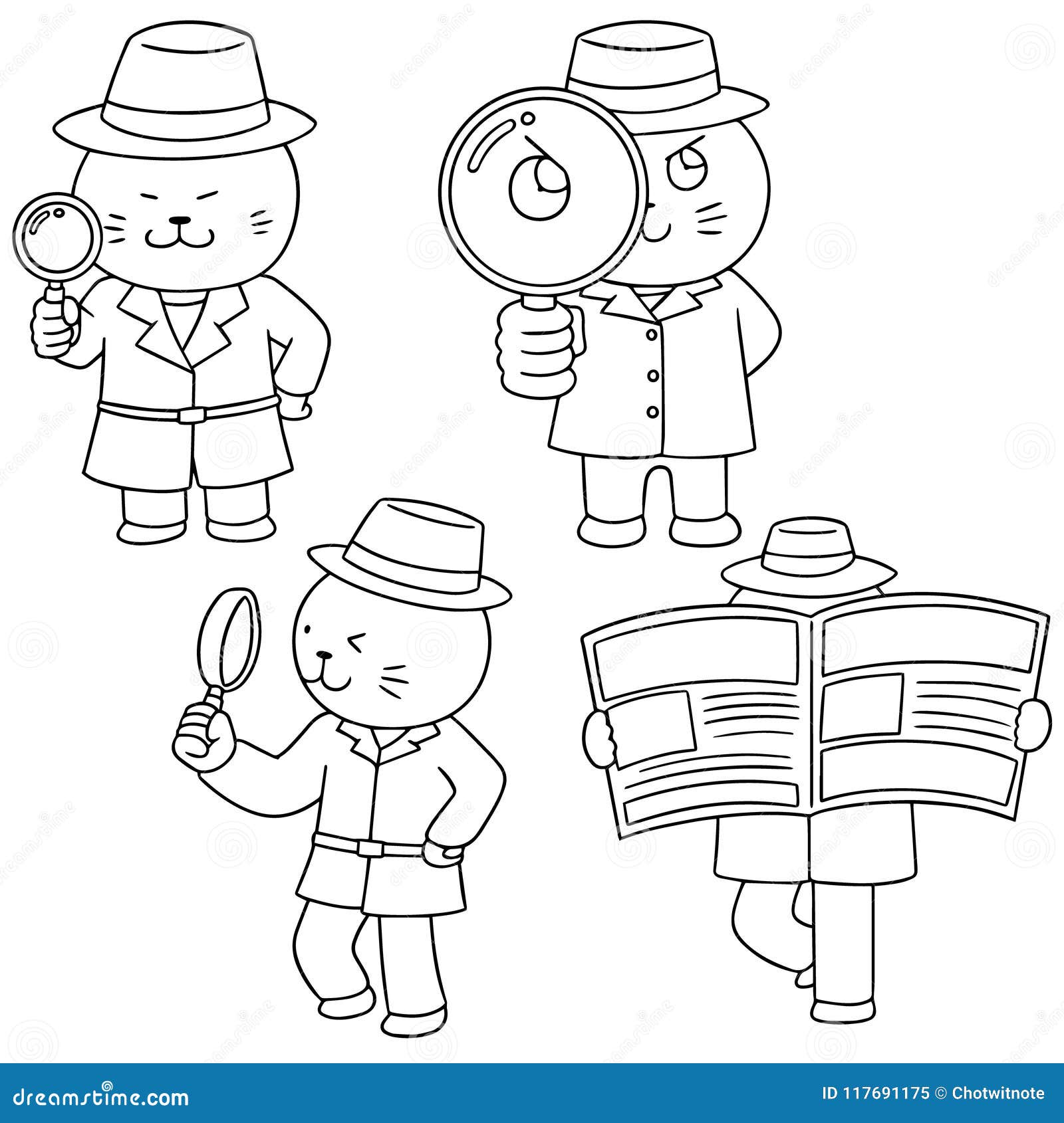 Sistema Del Vector Del Detective Del Gato Ilustración del Vector - Ilustración de icono, oficial: 117691175 Sistema Del Vector Del Detective Del Gato Ilustración del Vector - Ilustración de icono, oficial: 117691175