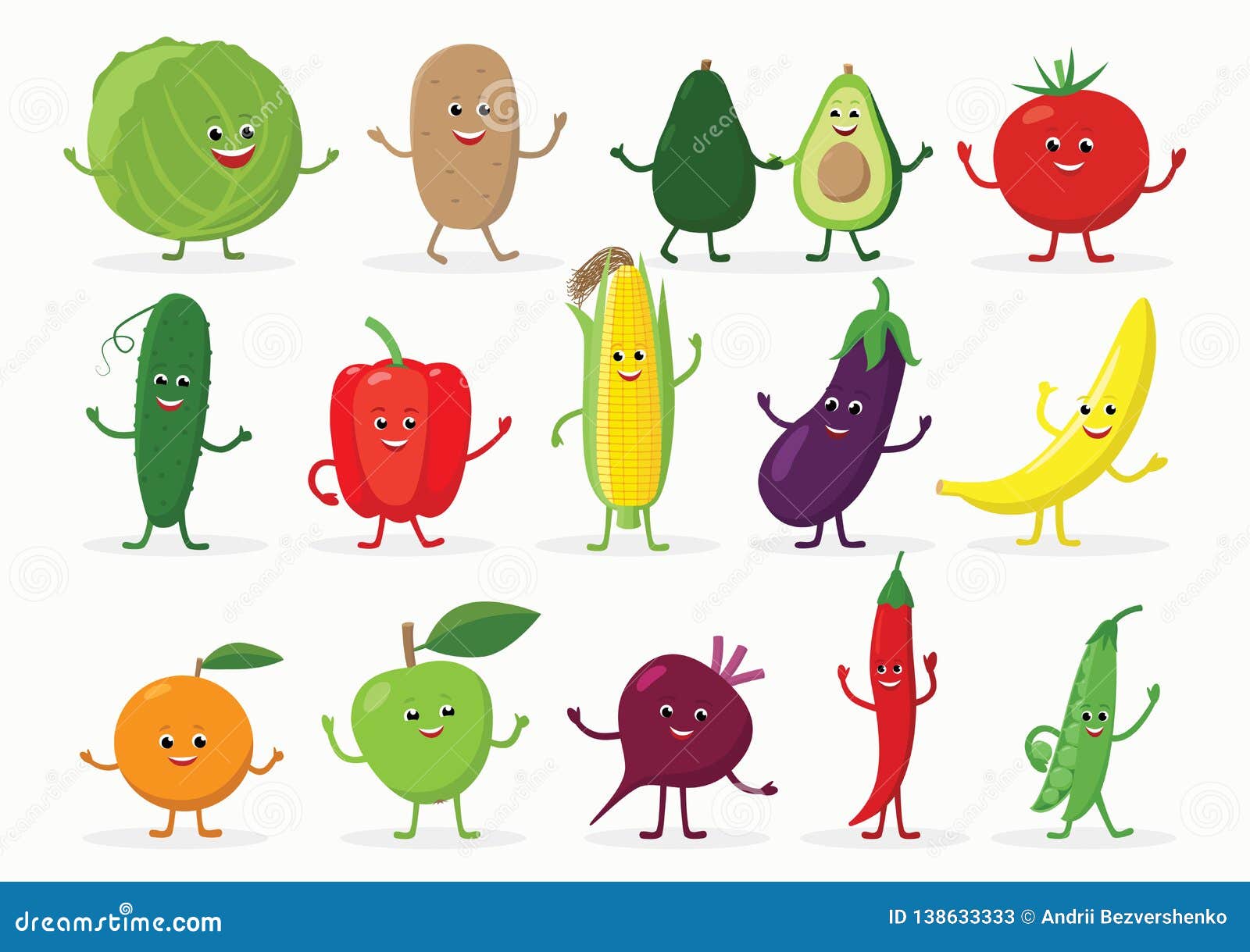 Sistema Grande De Personajes De Dibujos Animados Divertidos De Las Frutas Y Verduras Que Sonríen Con Las Manos Y Las Piernas Aisl Ilustración del Vector - Ilustración de conjunto, vector: 138633333