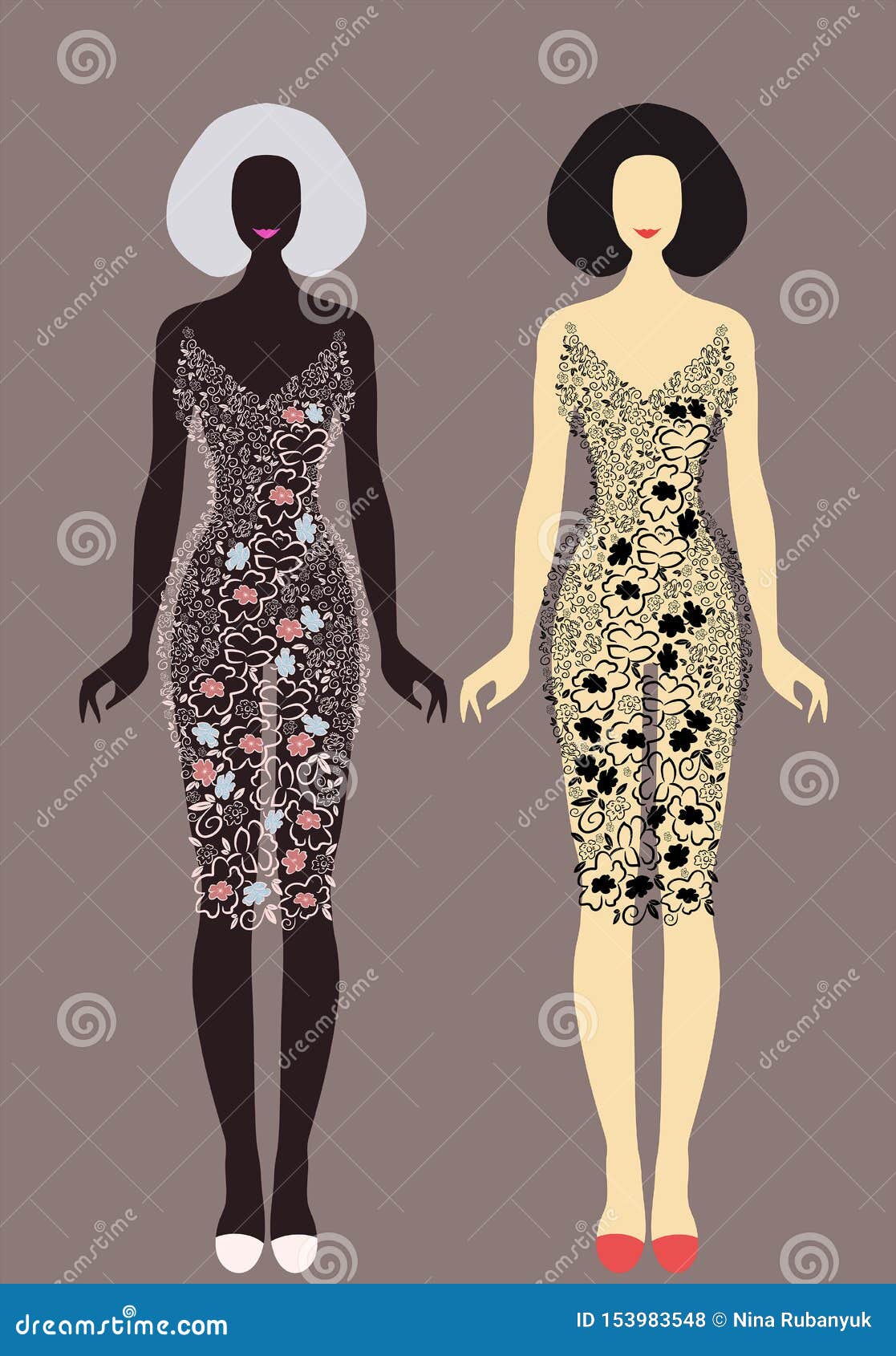 Sistema Hermoso De La Moda De Los Vestidos Elegantes Para La Mujer Stock de  ilustración - Ilustración de extracto, encanto: 153983548