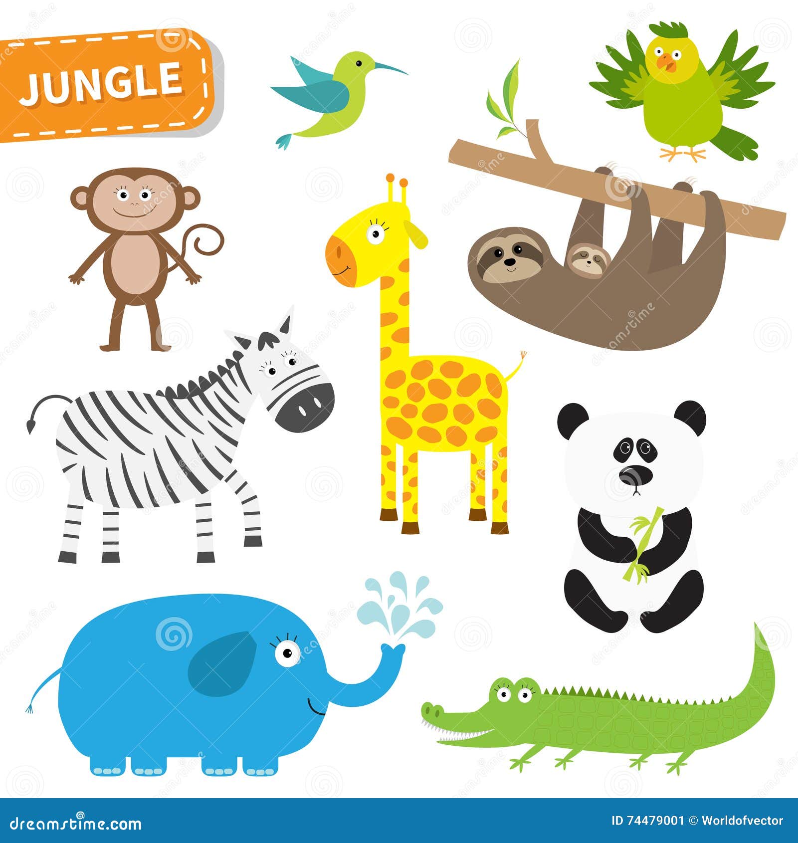 Sistema Lindo Del Animal De La Selva Personaje De Dibujos Animados Lindo  Ilustración del Vector - Ilustración de pereza, aislado: 74479001