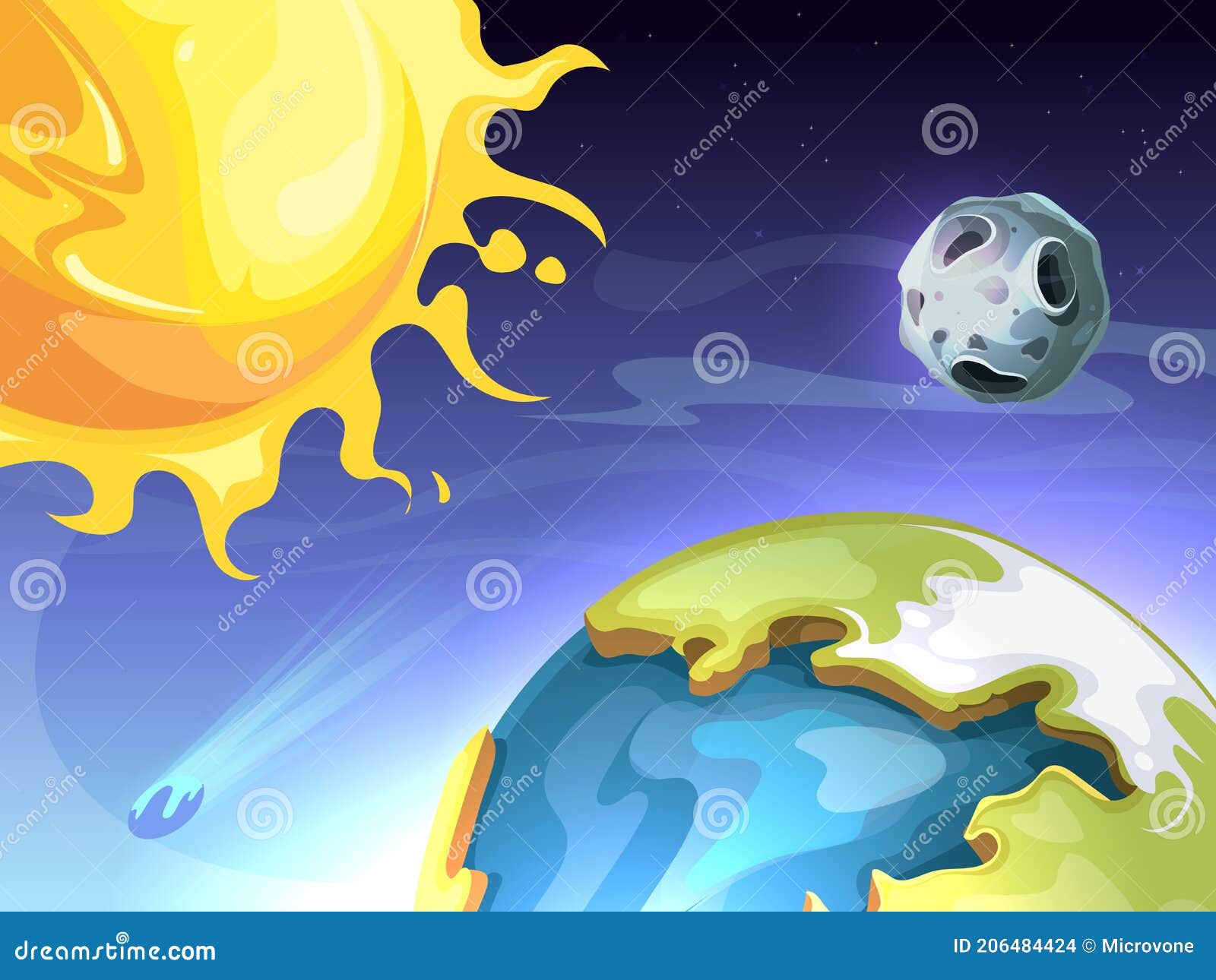 Sistema Solar. Luna De La Tierra Del Sol En El Fondo Del Universo De La