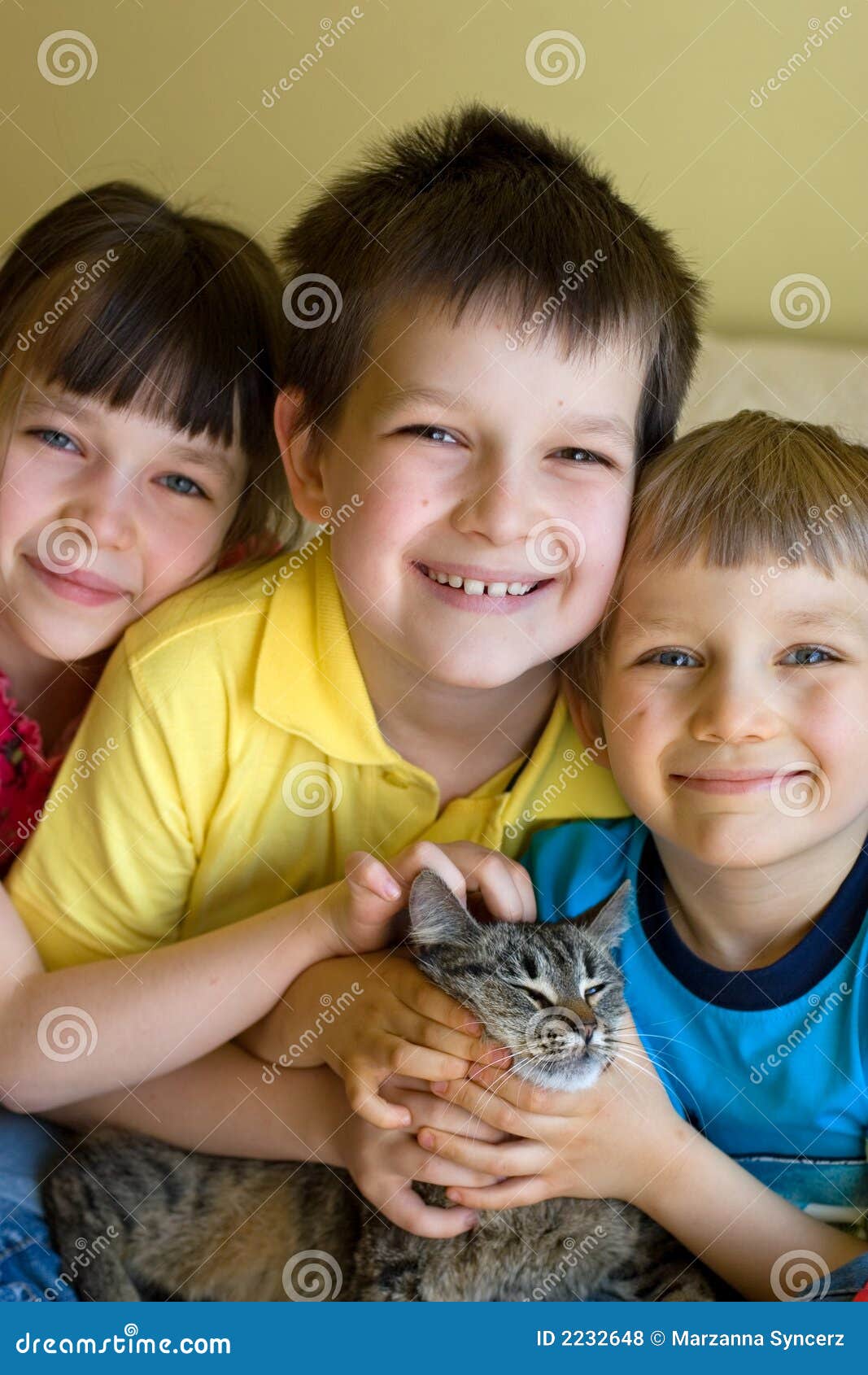 Sister, brothers and cat stock photo. Image of family 2232648