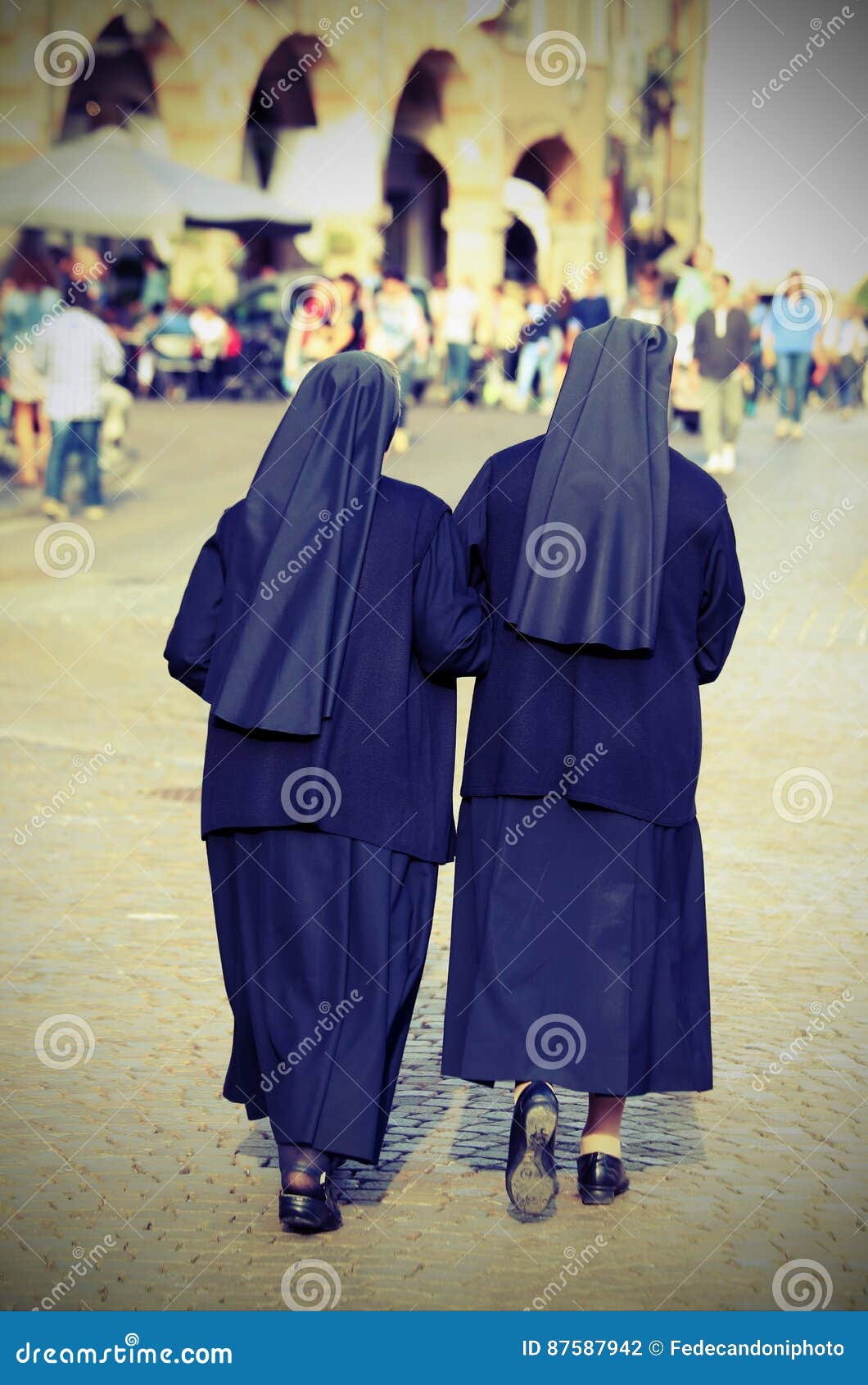 Sisters with Black Dresses and a Veil Editorial Photography Image of
