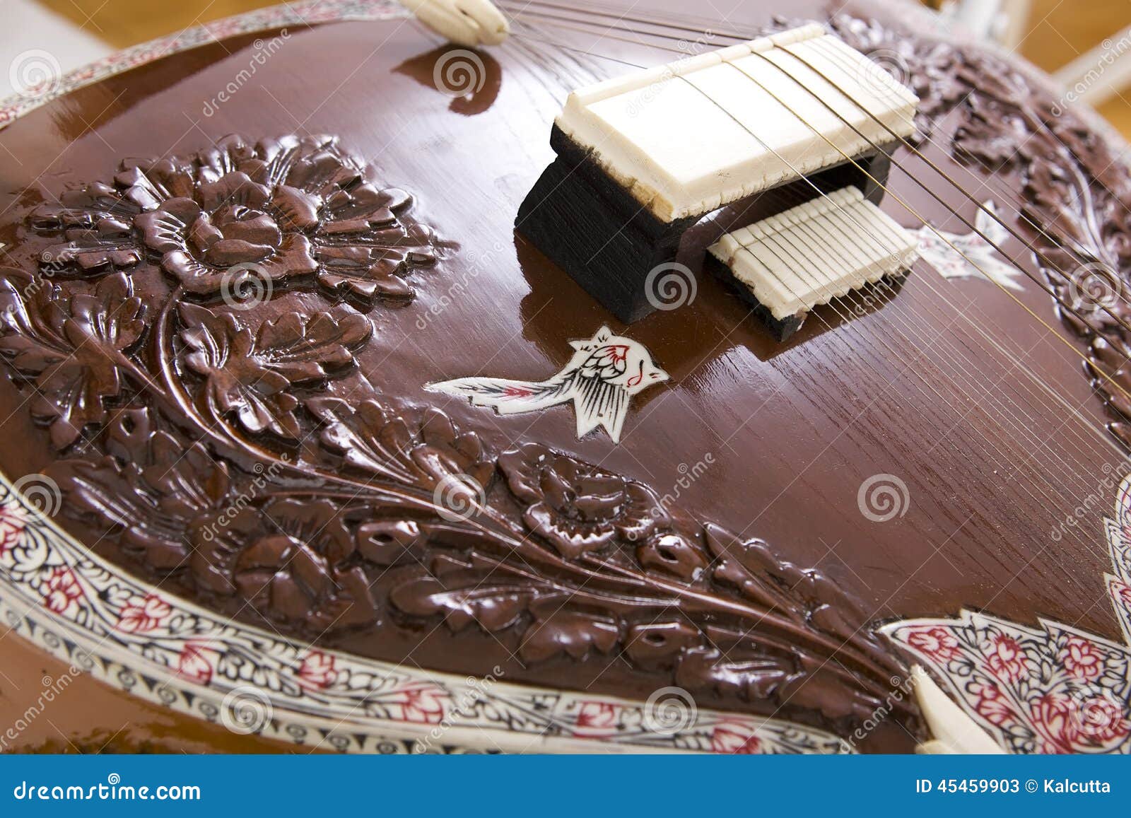 Sitar, a String Indian Traditional Instrument, Closeup Stock Image