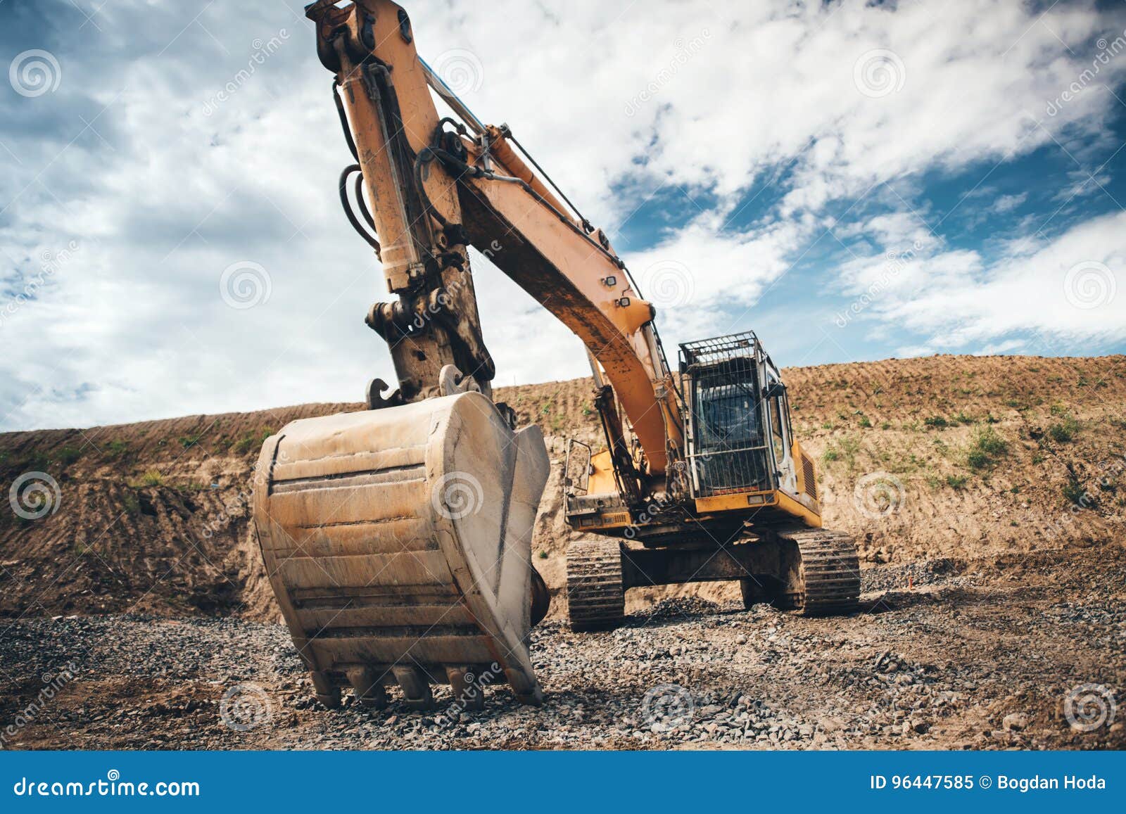 site excavator. details of roadworks with heavy duty machinery
