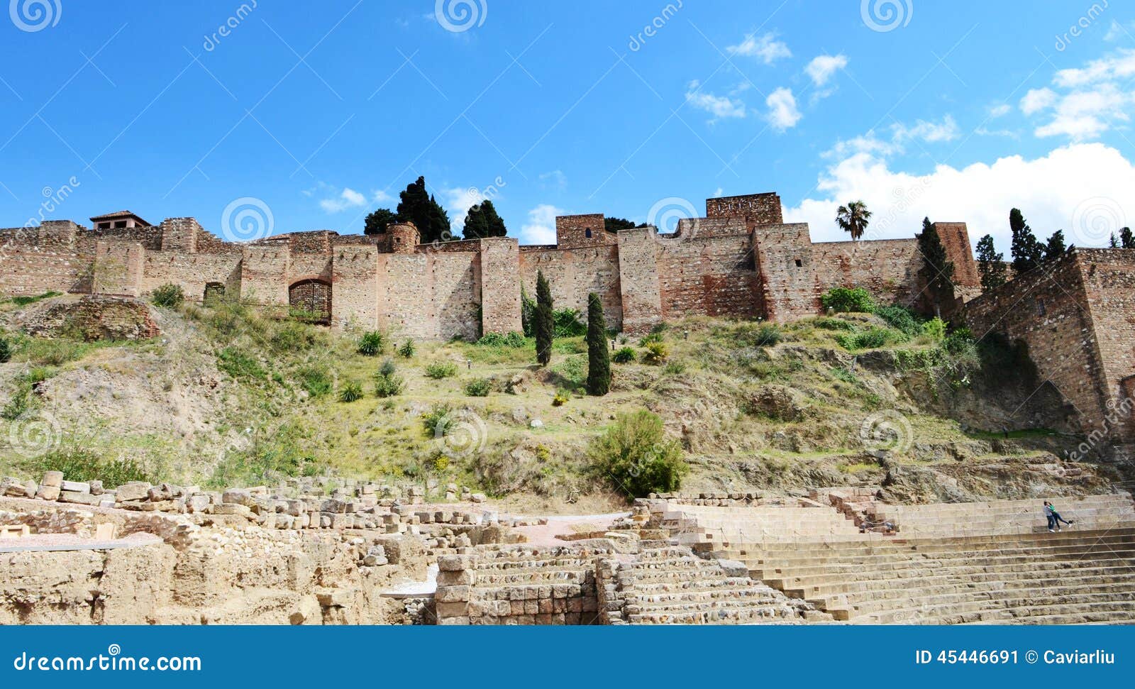 Sitio del patrimonio mundial de la UNESCO: Vista exterior de Alcazaba, Málaga, España