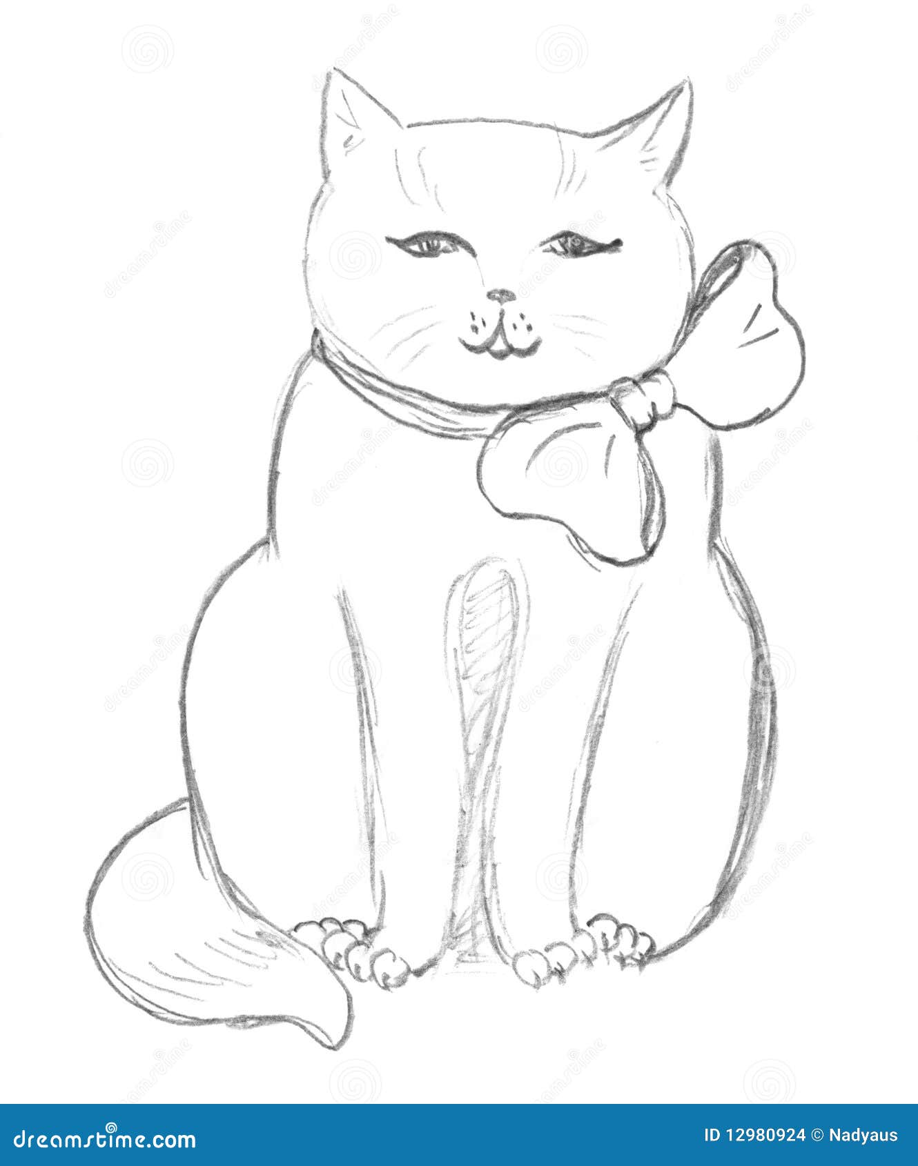 Sitting cat hand draw sketch Royalty Free Vector Image