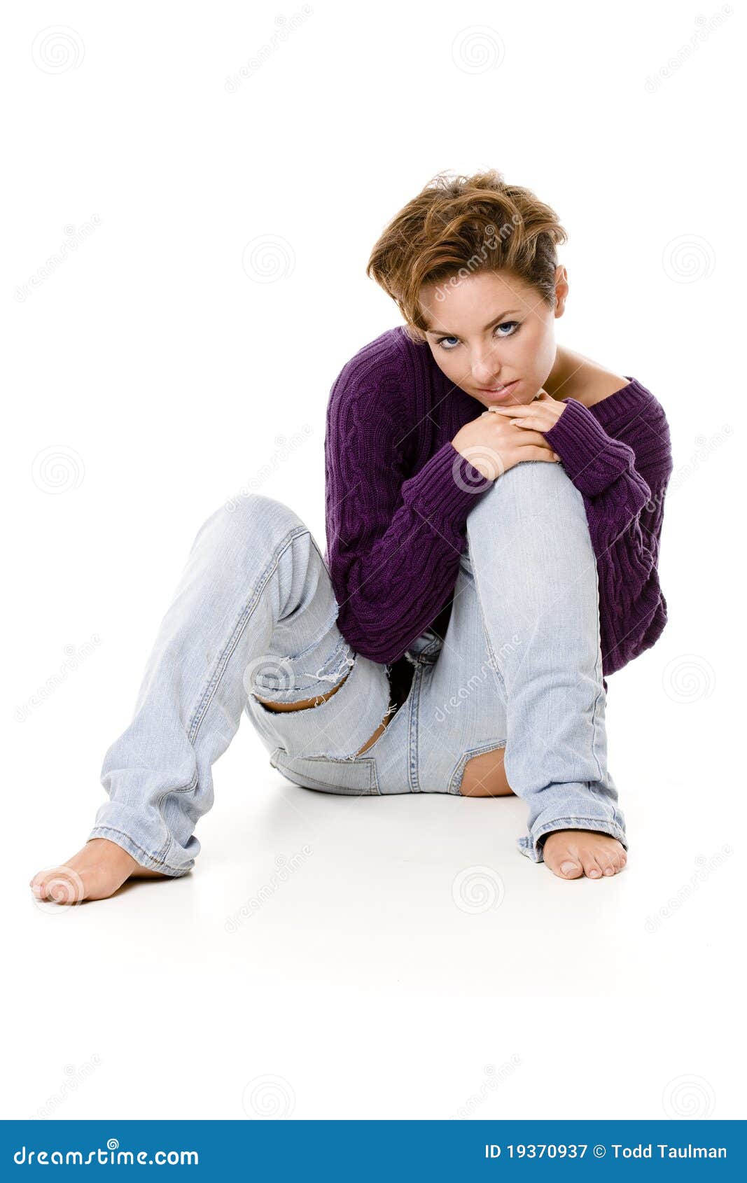Sitting on the Floor in Purple Stock Image Image of sitting, ripped