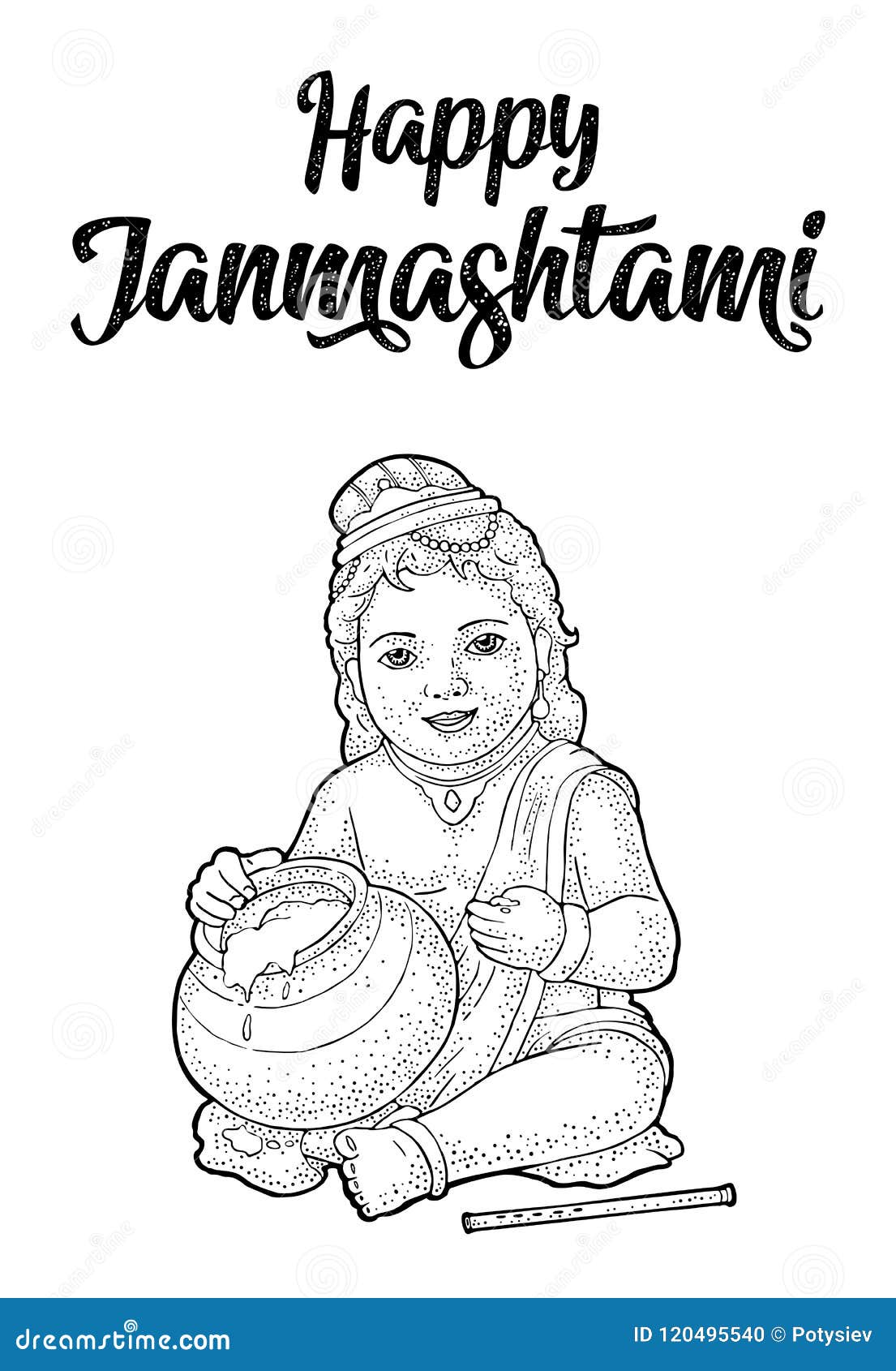 Hand Draw Sketch Lord Krishna In Happy Janmashtami Festival Card Background  Royalty Free SVG, Cliparts, Vectors, and Stock Illustration. Image  196295167.