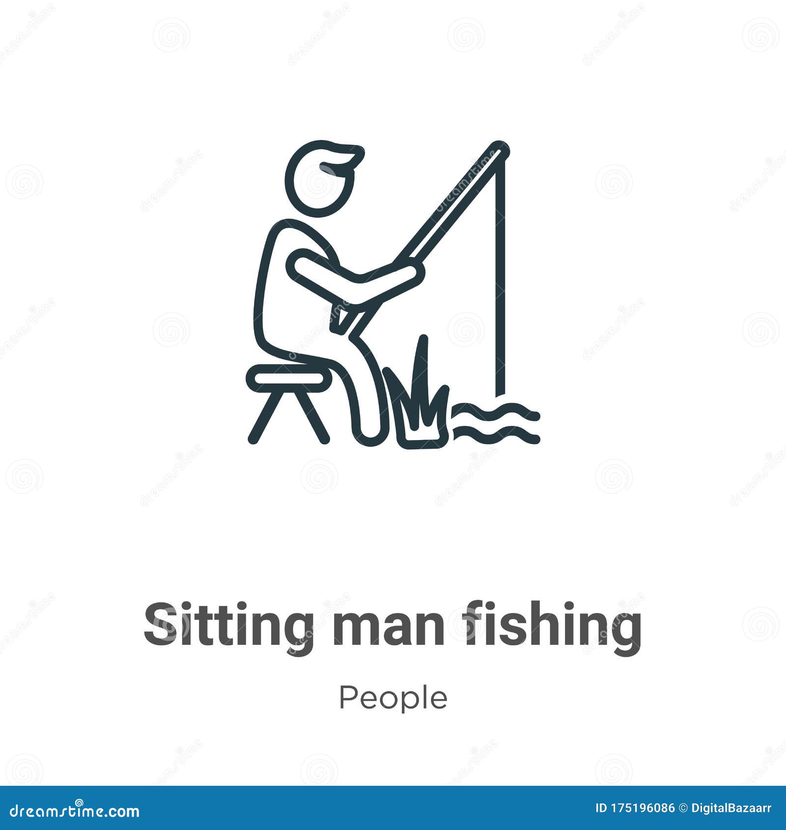Sitting Man Fishing Outline Vector Icon. Thin Line Black ...