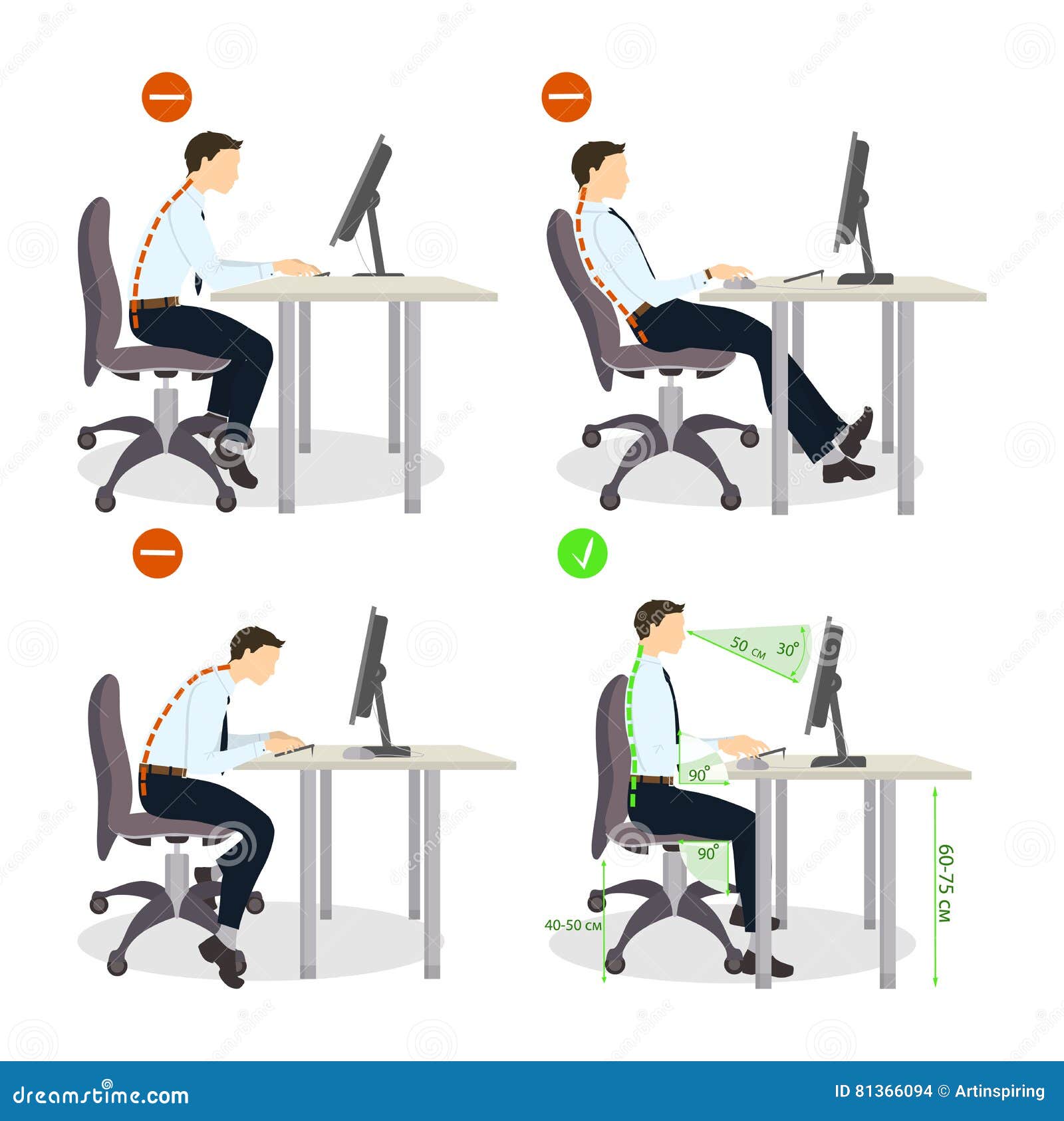 Correct Sitting Posture Vector Infographics Cartoon