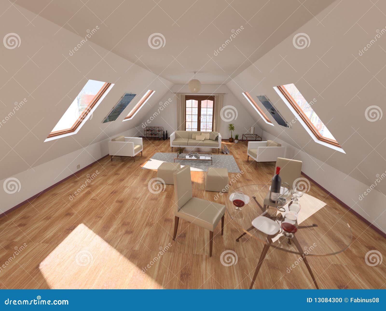 Sitting room in attic stock illustration. Illustration of indoors