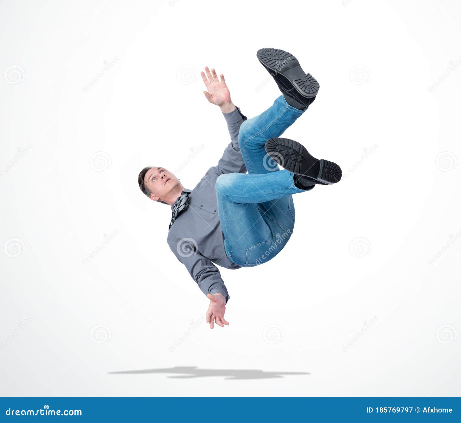 Situation, the Man in Casual Clothes is Falling Down. Concept of an