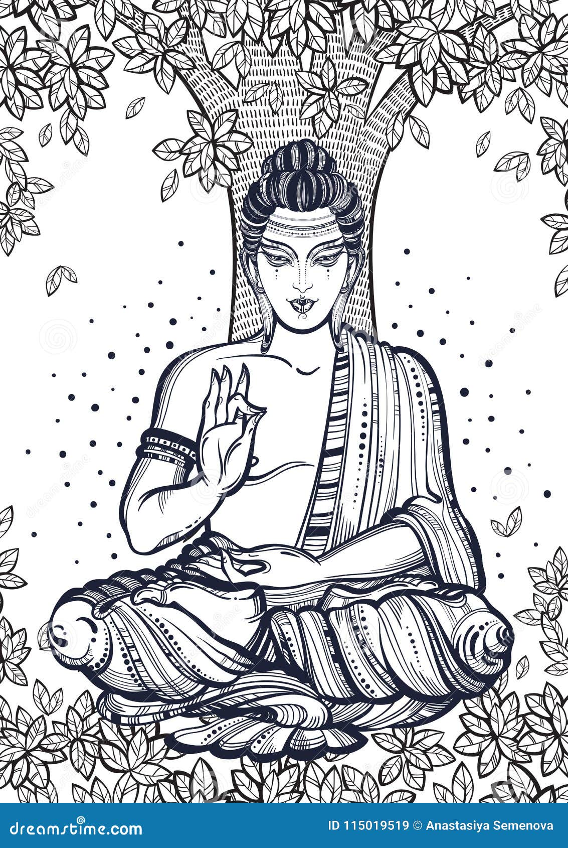 Sitzender Buddha Uber Dem Bodhi Baum Grafische Hochwertige Vektorillustration Geistige Und Religiose Motive Vektor Abbildung Illustration Von Asien Farbton